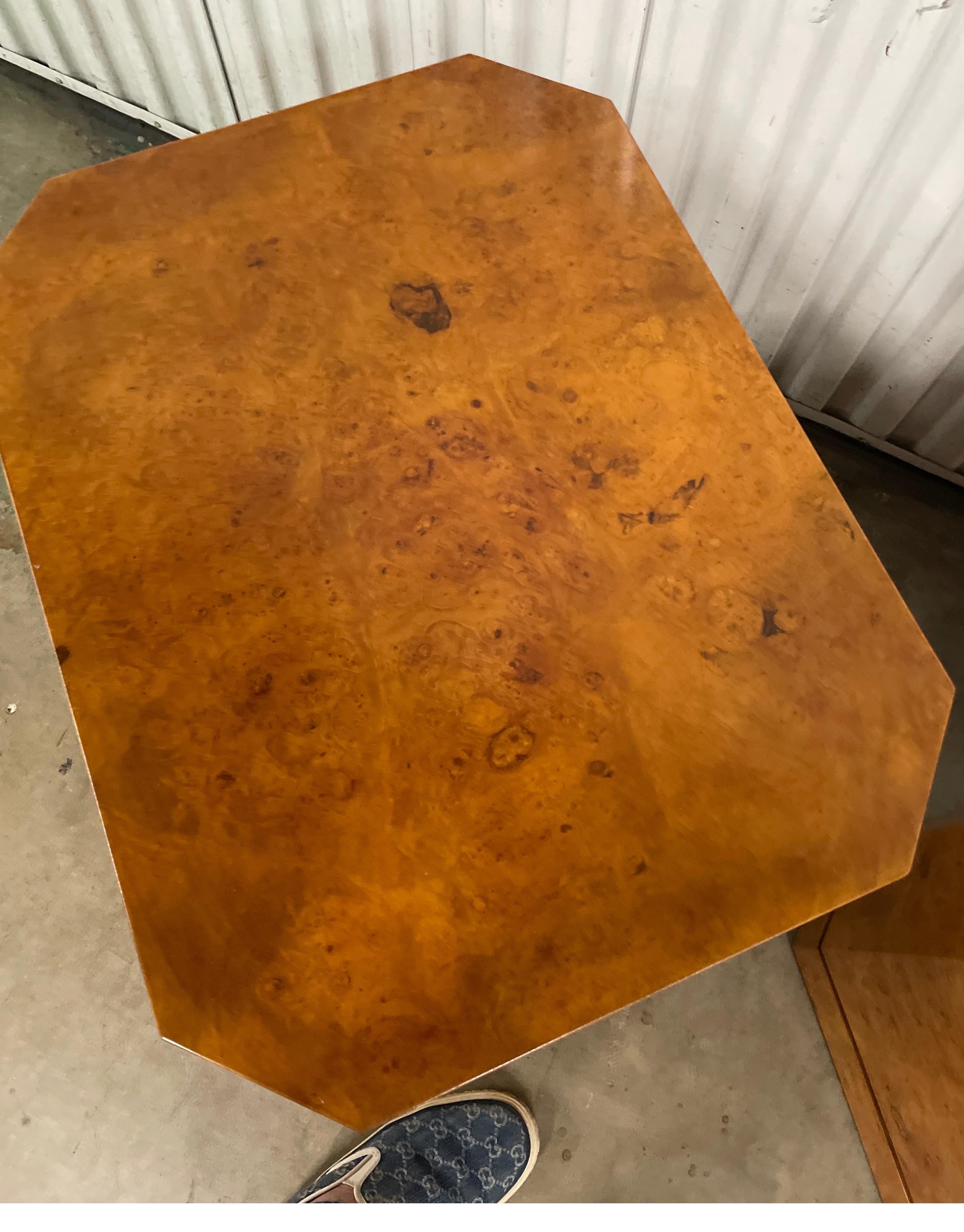 Mid-Century Modern Pair of Burlwood Octagon Side Tables For Sale