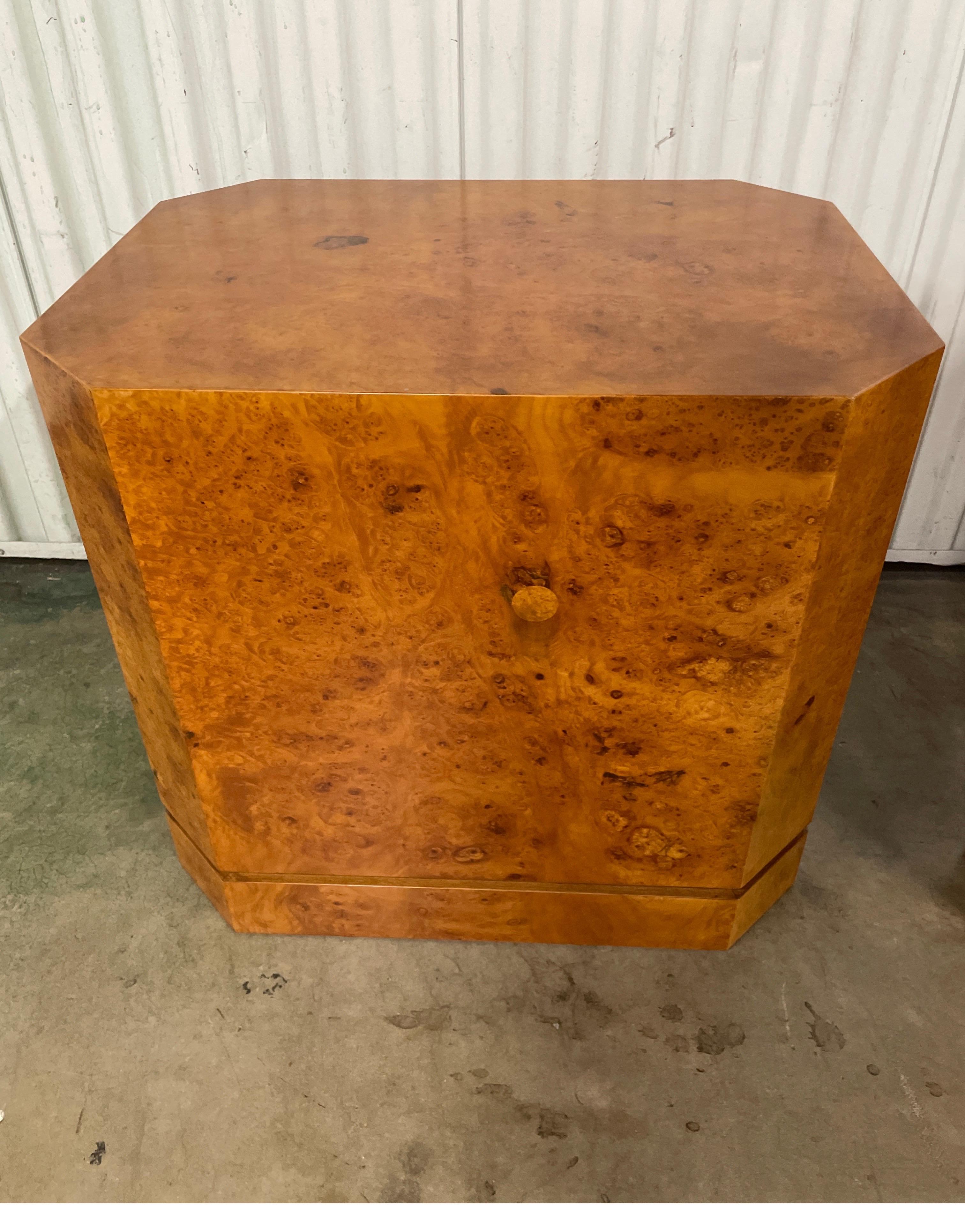 American Pair of Burlwood Octagon Side Tables For Sale