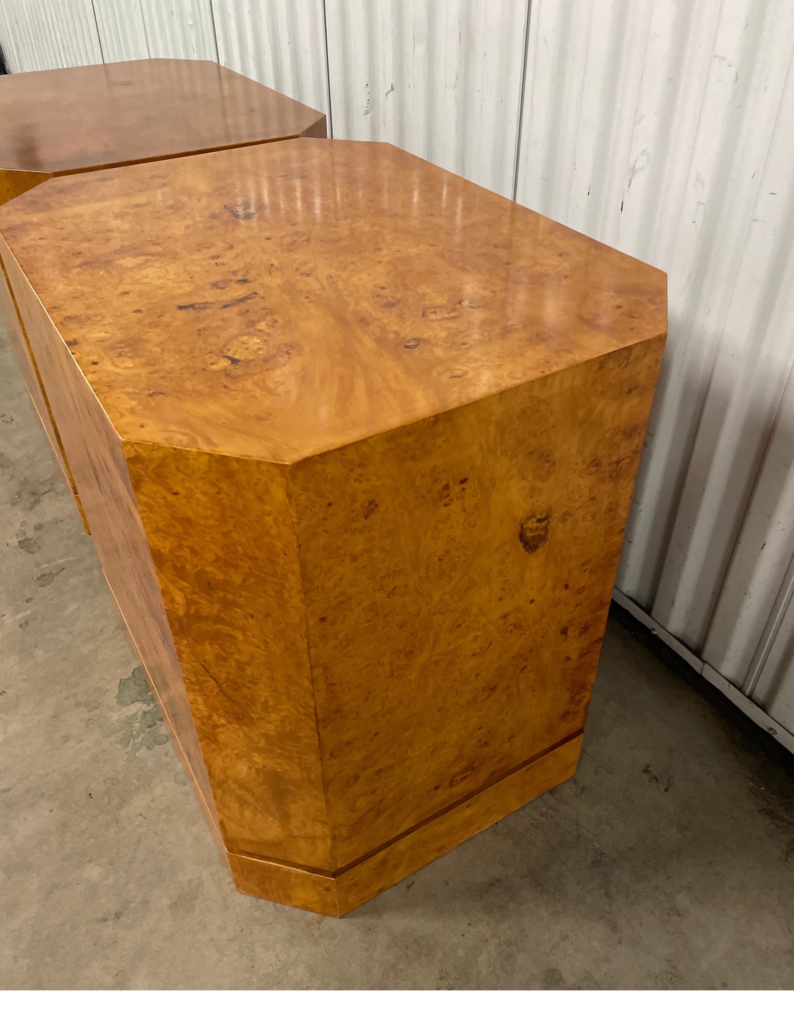 20th Century Pair of Burlwood Octagon Side Tables For Sale