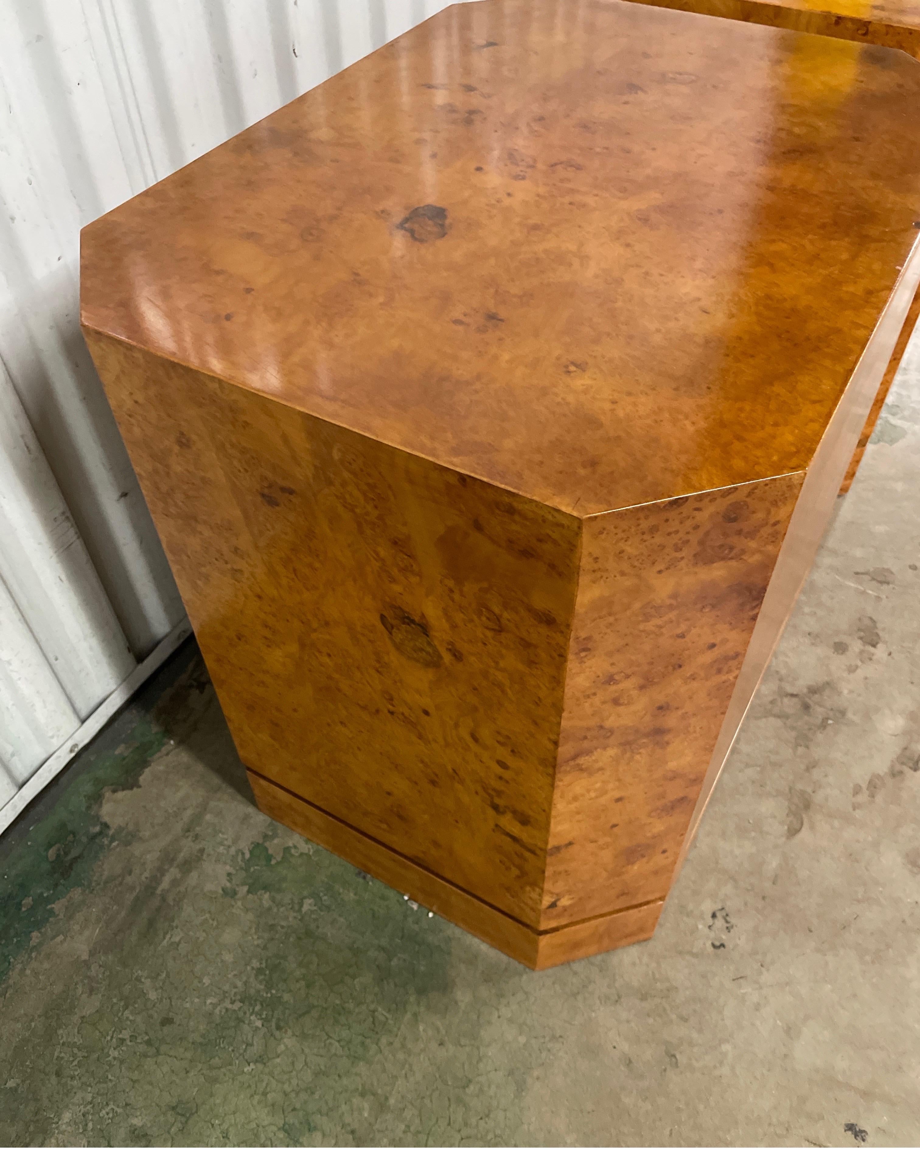Wood Pair of Burlwood Octagon Side Tables For Sale