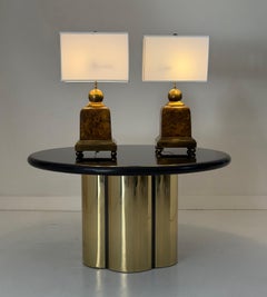 Paire de lampes de table en laiton de style Burlwood avec abat-jour sur mesure