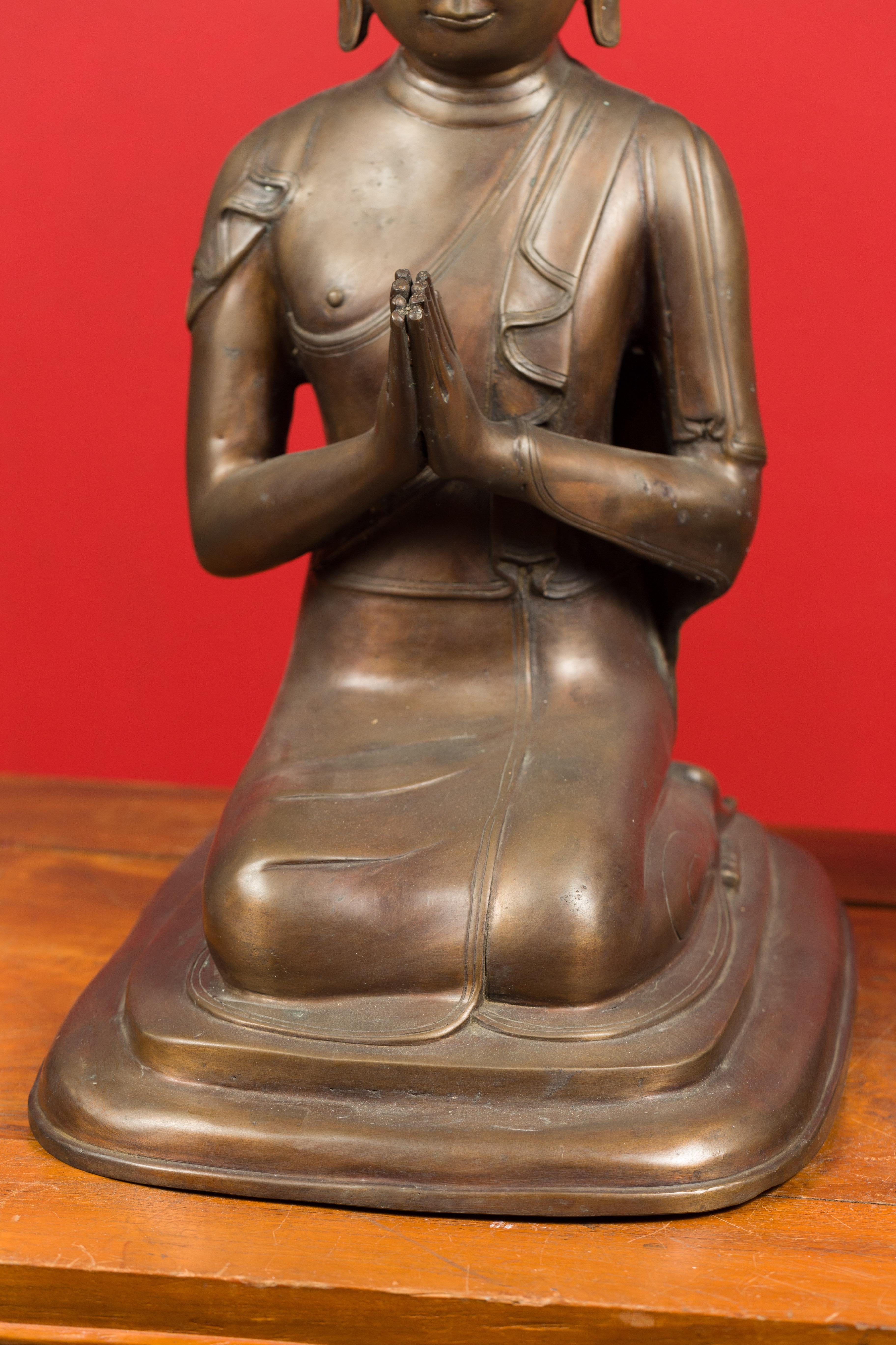Pair of Burmese 20th Century Bronze Statues of Kneeling Buddhist Disciples 4