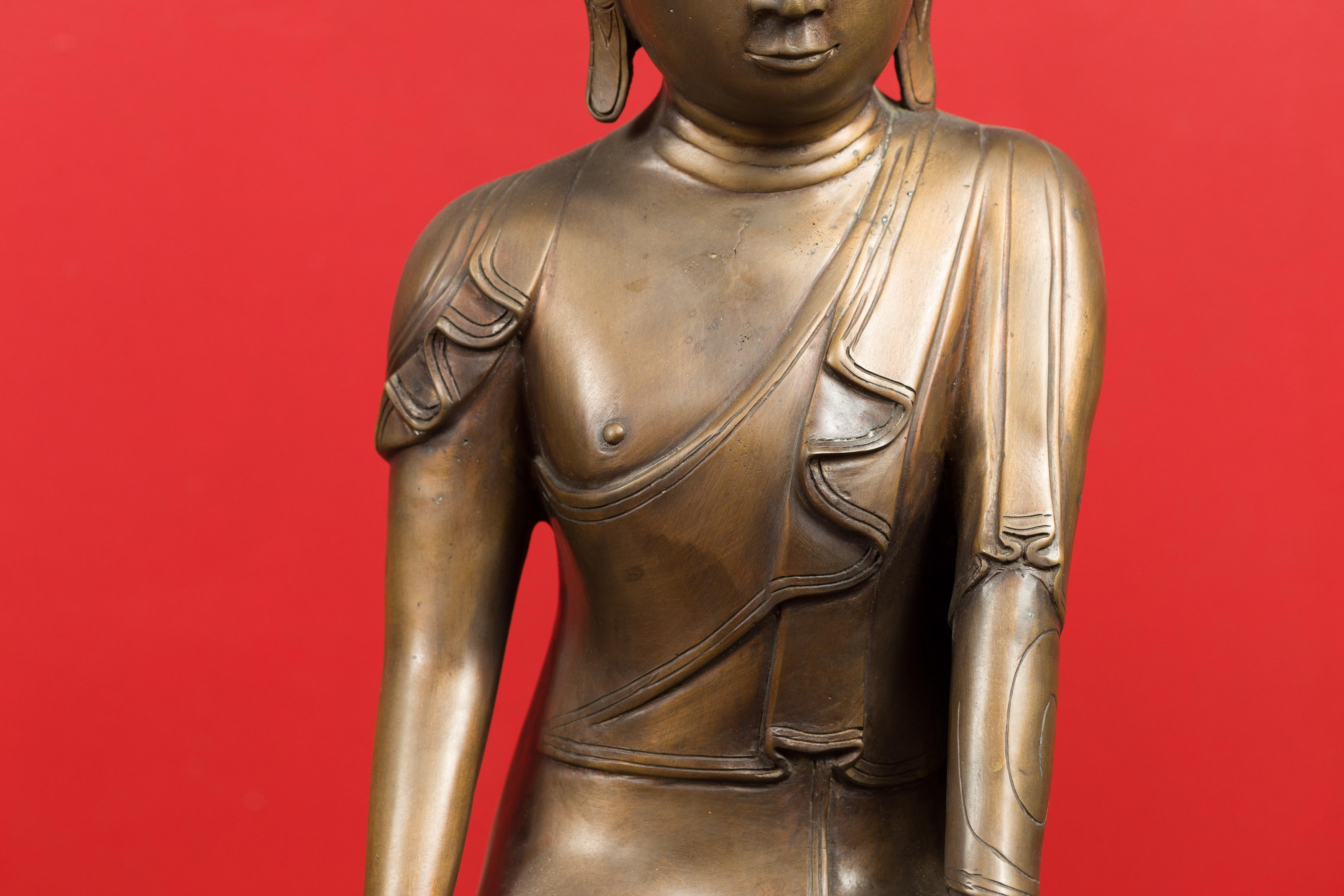 Pair of Burmese 20th Century Bronze Statues of Kneeling Buddhist Disciples 6