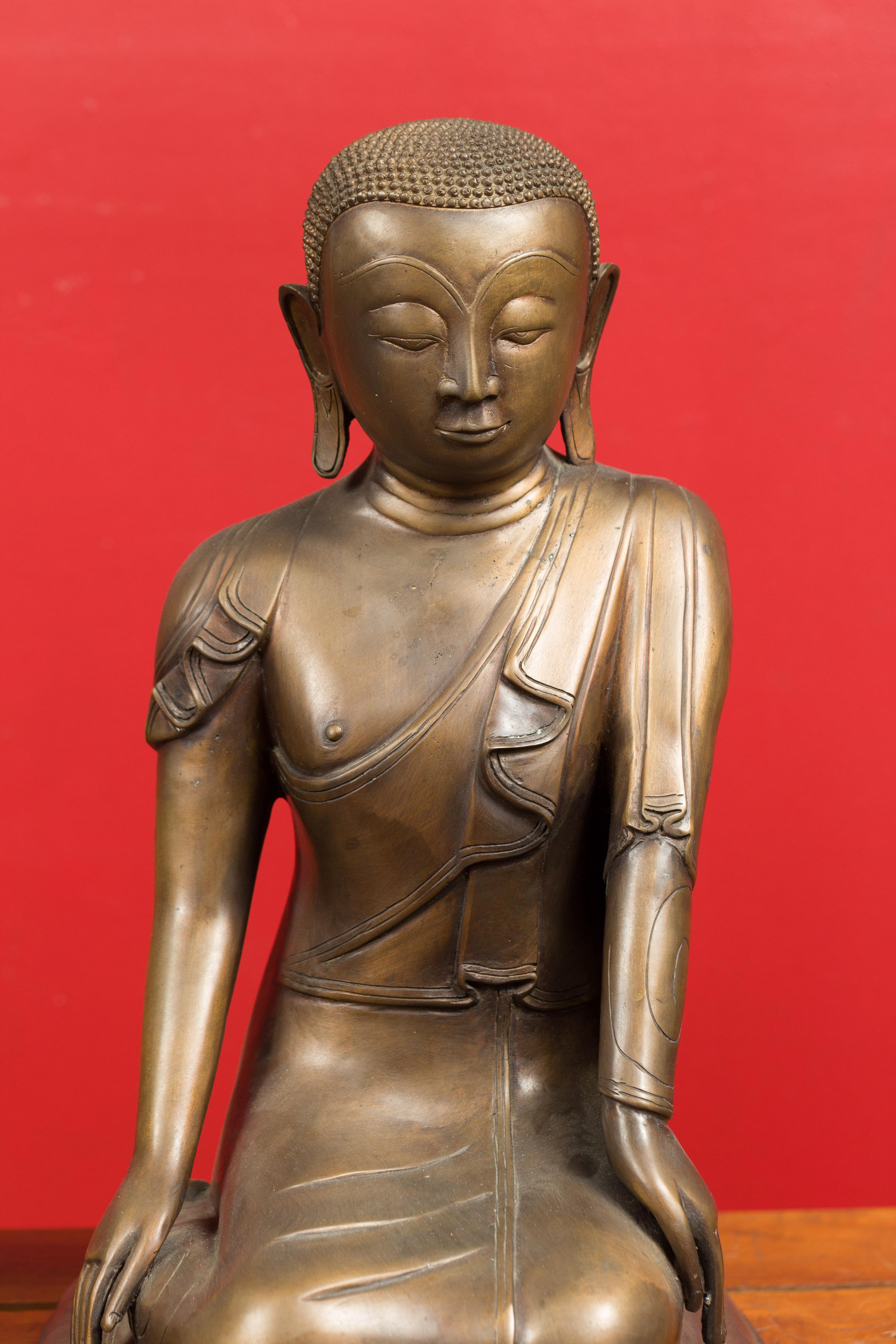 Pair of Burmese 20th Century Bronze Statues of Kneeling Buddhist Disciples 8