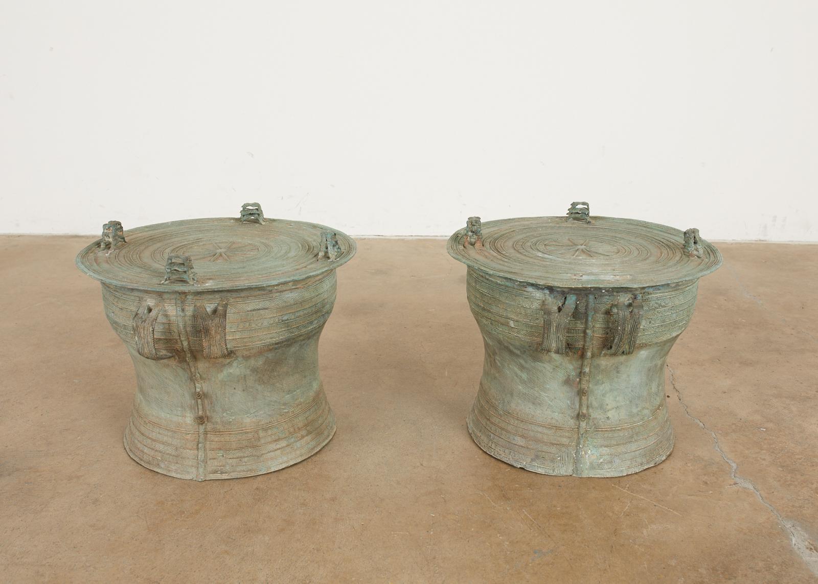 Pair of Burmese Bronze Rain Drum Drink Tables 5