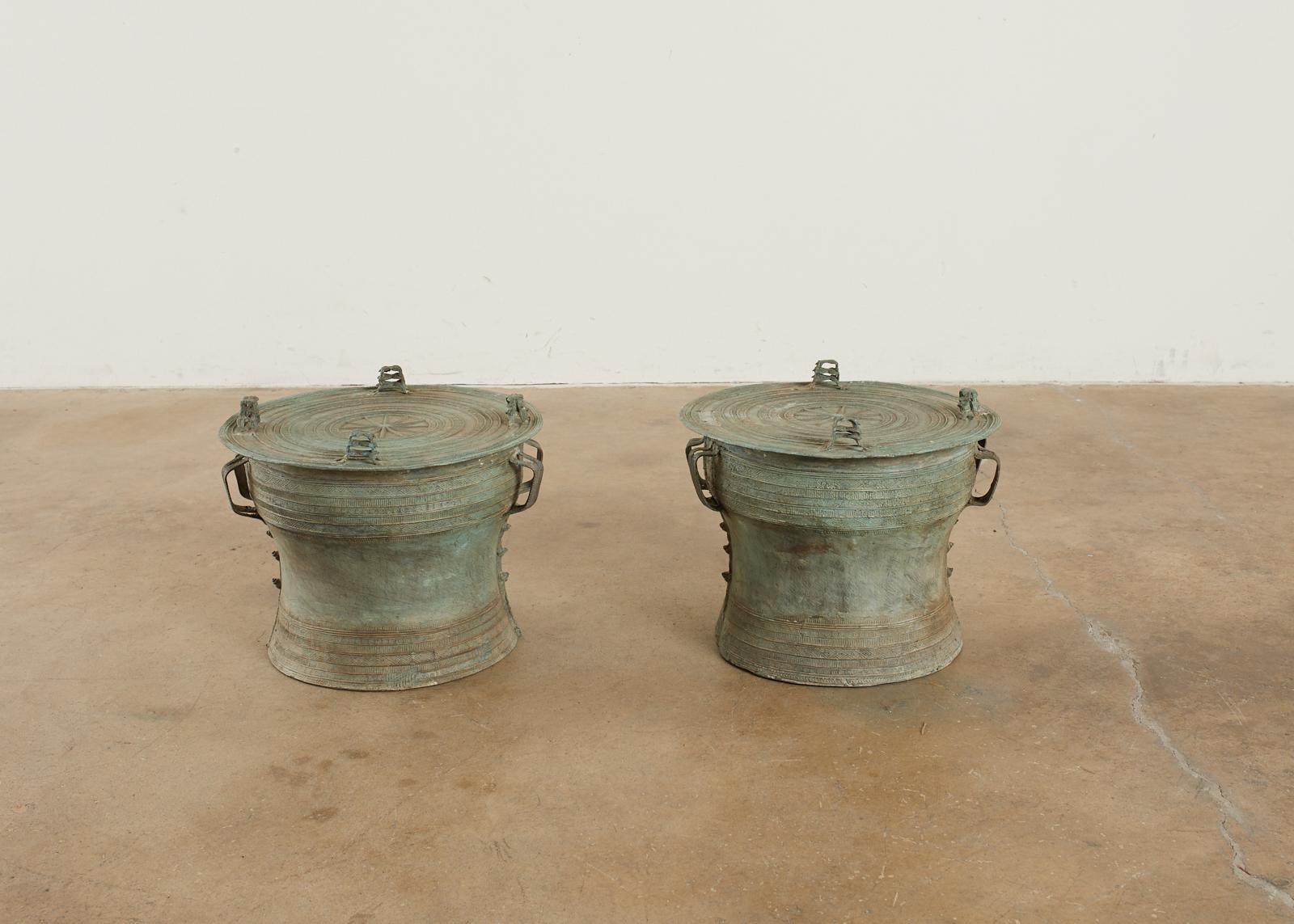 Pair of Burmese Bronze Rain Drum Drink Tables 9
