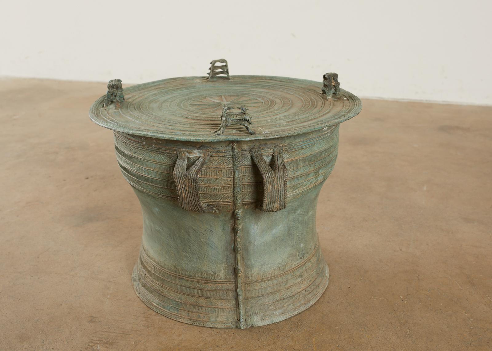 Hand-Crafted Pair of Burmese Bronze Rain Drum Drink Tables