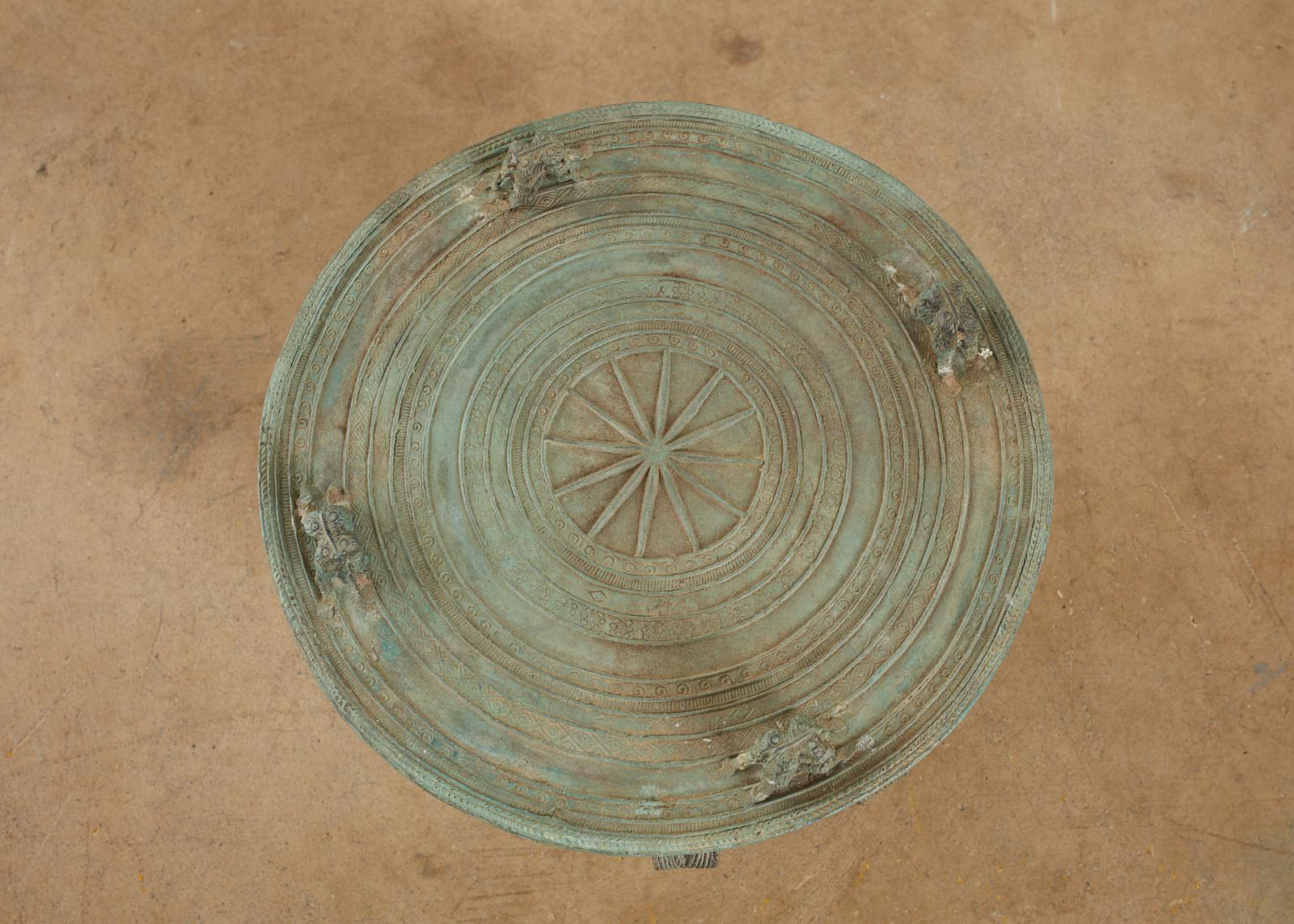 20th Century Pair of Burmese Bronze Rain Drum Drink Tables