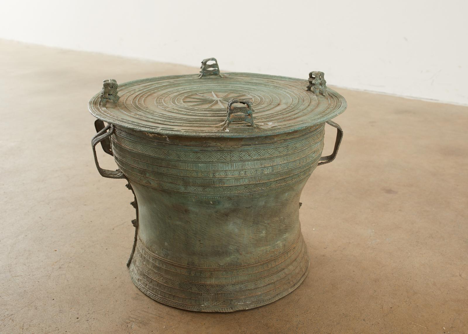 Pair of Burmese Bronze Rain Drum Drink Tables 1