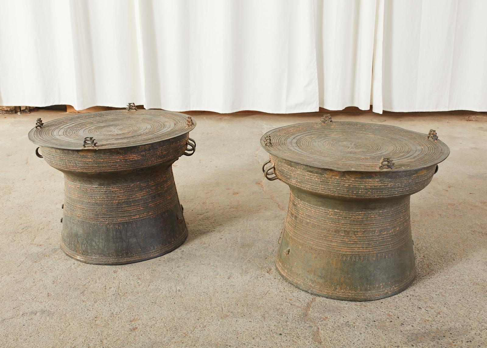 Pair of Burmese Bronze Rain Drums or Frog Drum Tables 6