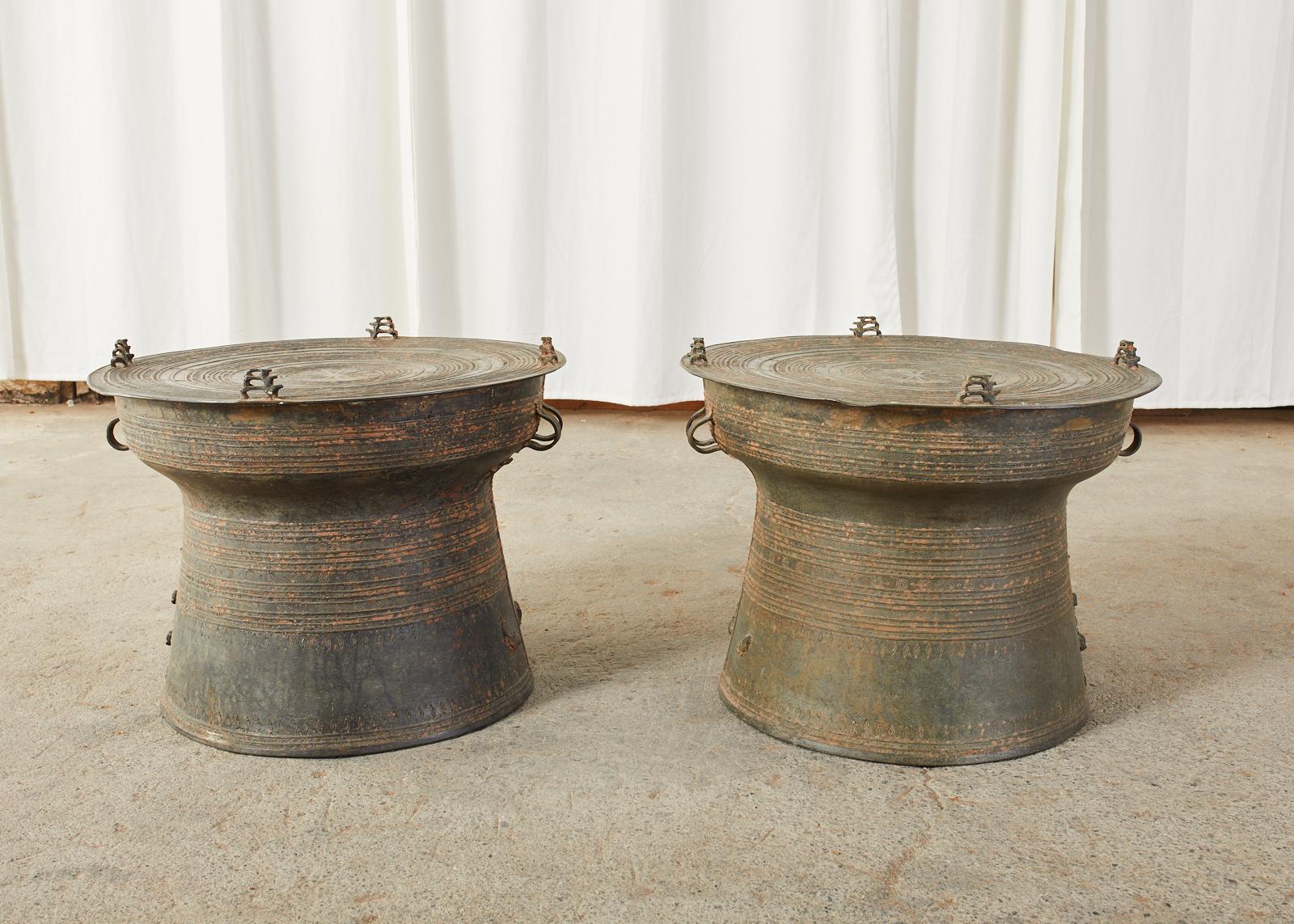 Pair of Burmese Bronze Rain Drums or Frog Drum Tables 9