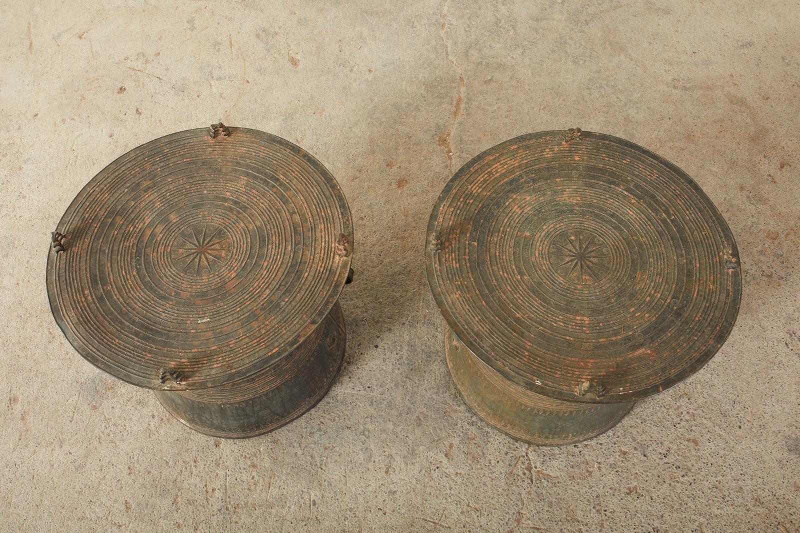 Pair of Burmese Bronze Rain Drums or Frog Drum Tables 10
