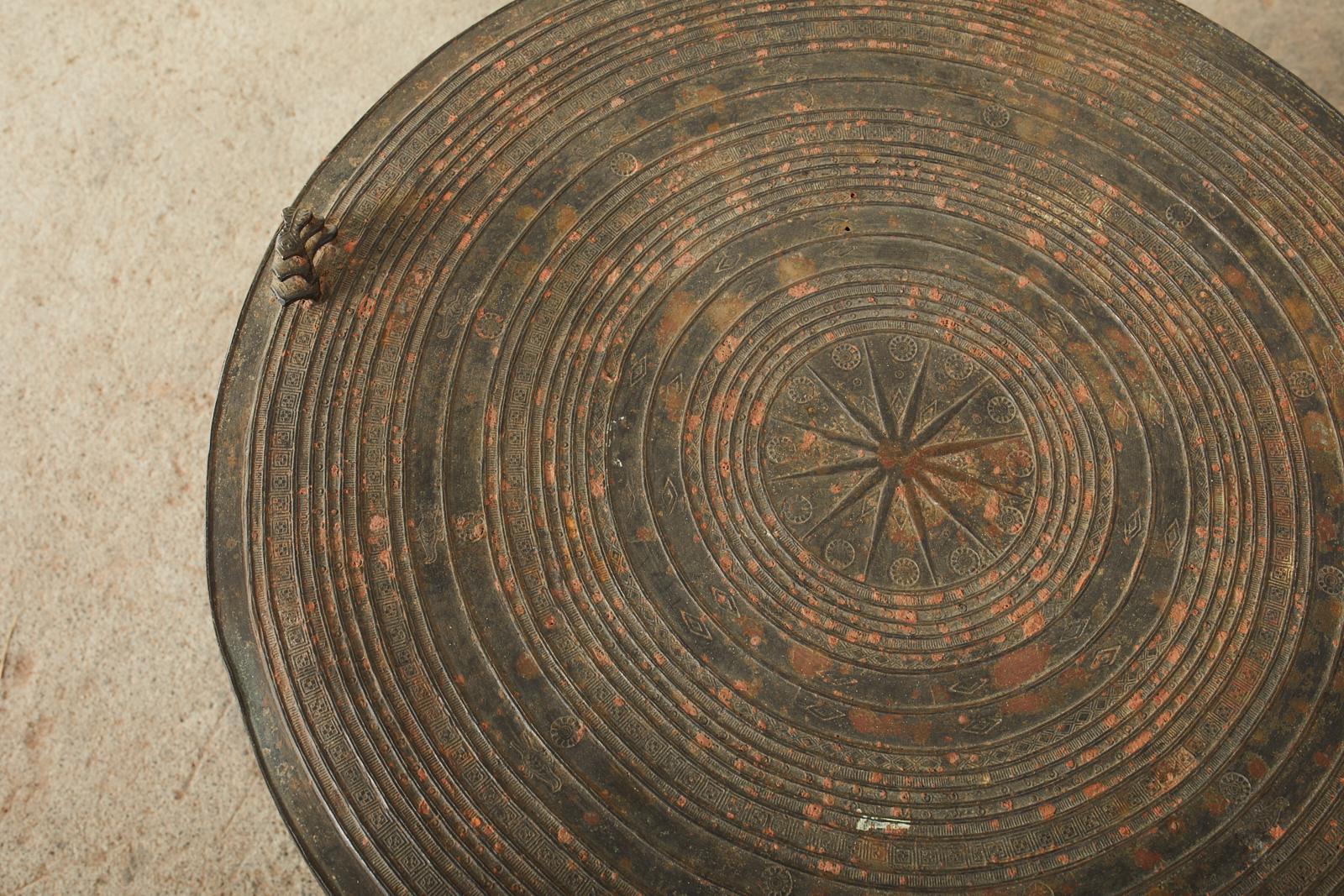 Pair of Burmese Bronze Rain Drums or Frog Drum Tables 11