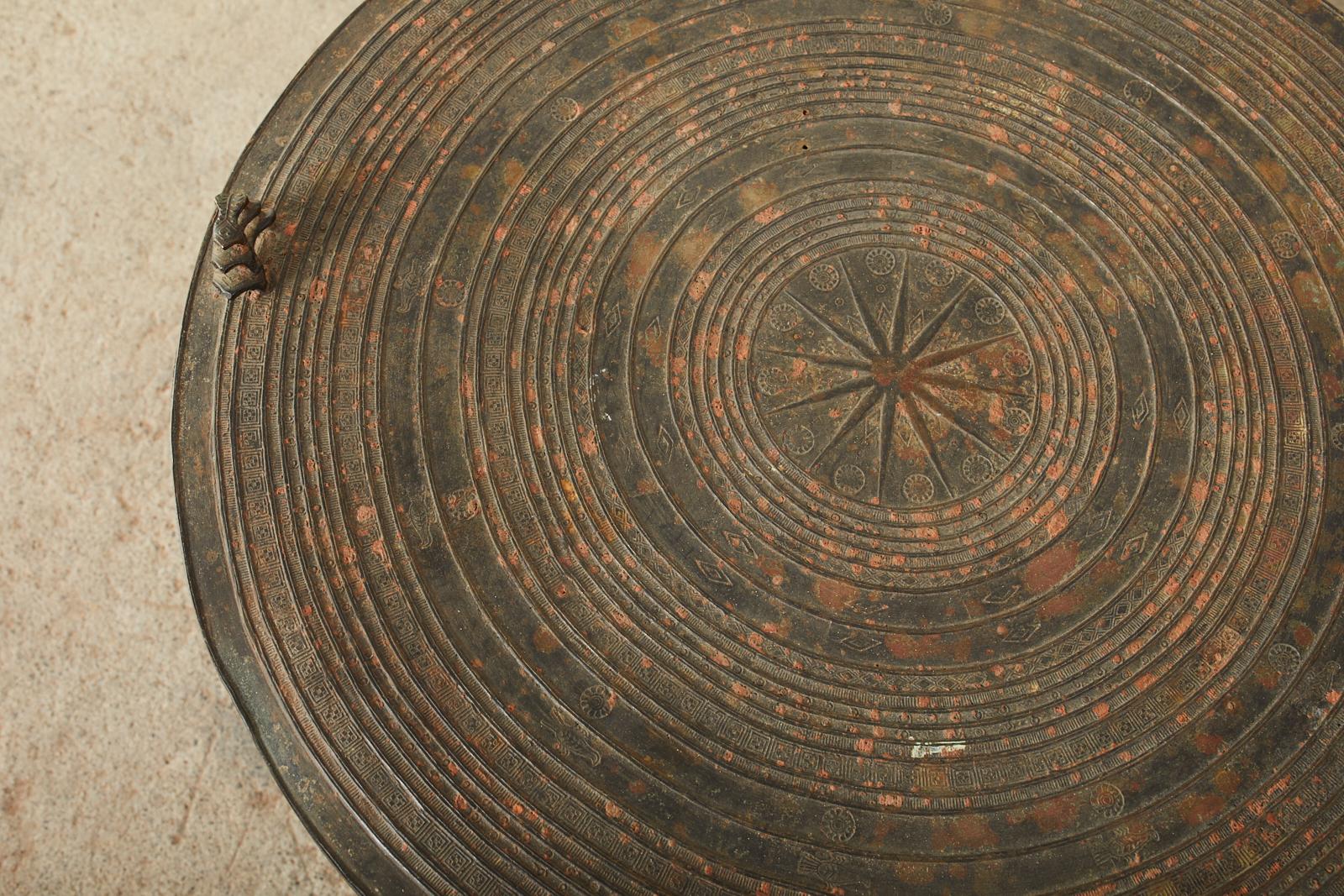 Southeast Asian Pair of Burmese Bronze Rain Drums or Frog Drum Tables