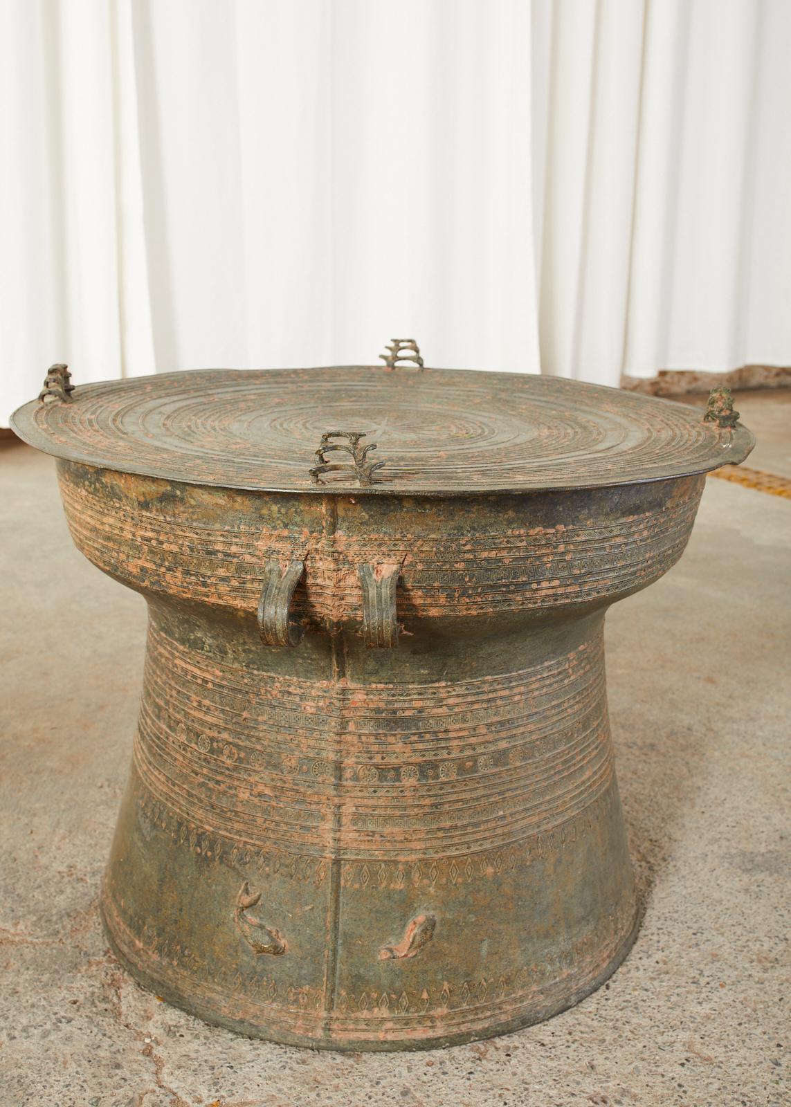 Pair of Burmese Bronze Rain Drums or Frog Drum Tables 1