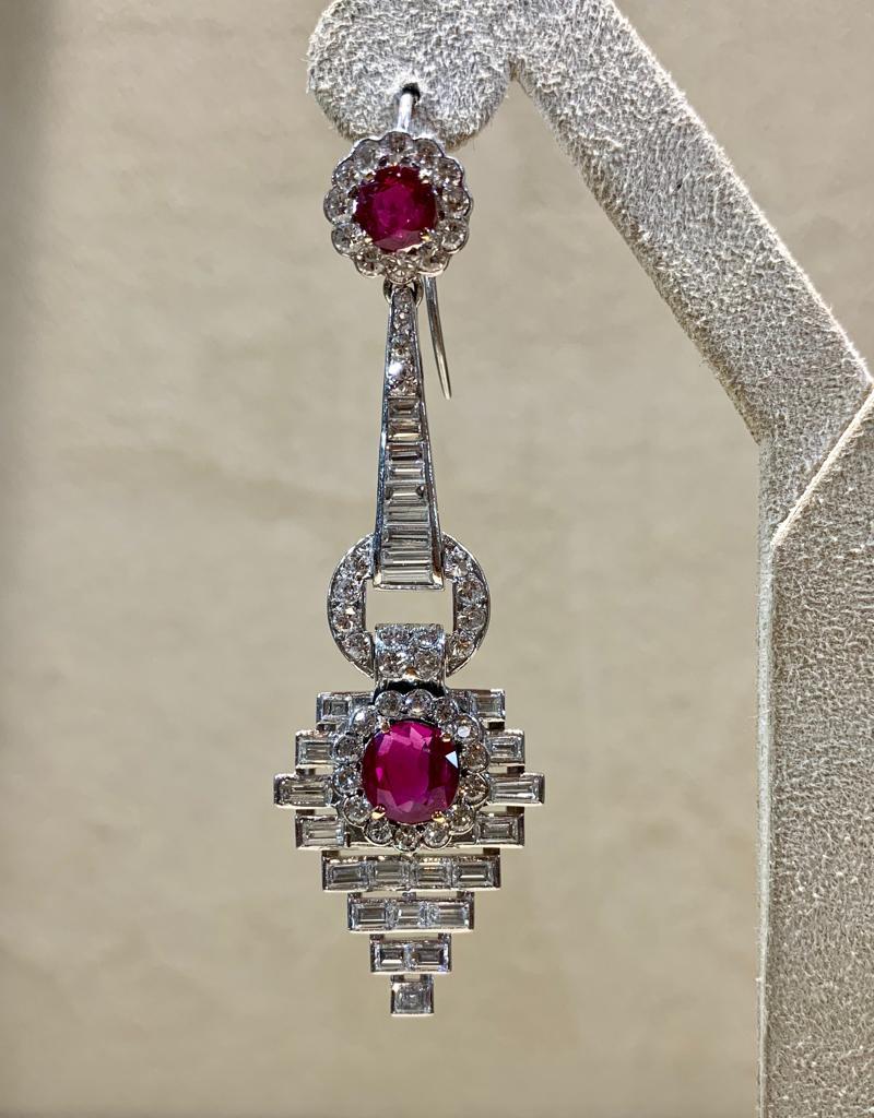 Pair of Burmese Ruby and Diamond Earrings In Excellent Condition In London, GB