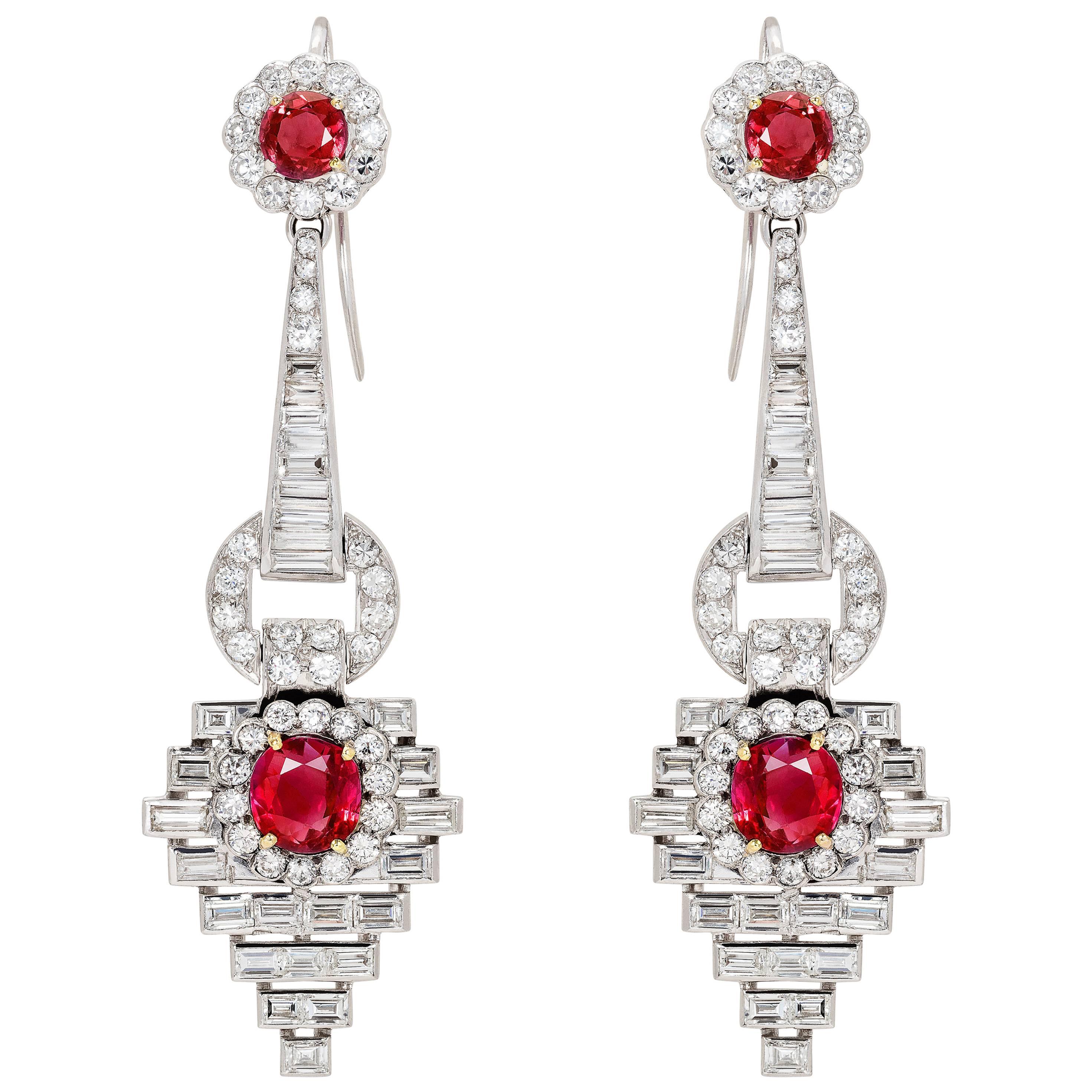 Pair of Burmese Ruby and Diamond Earrings