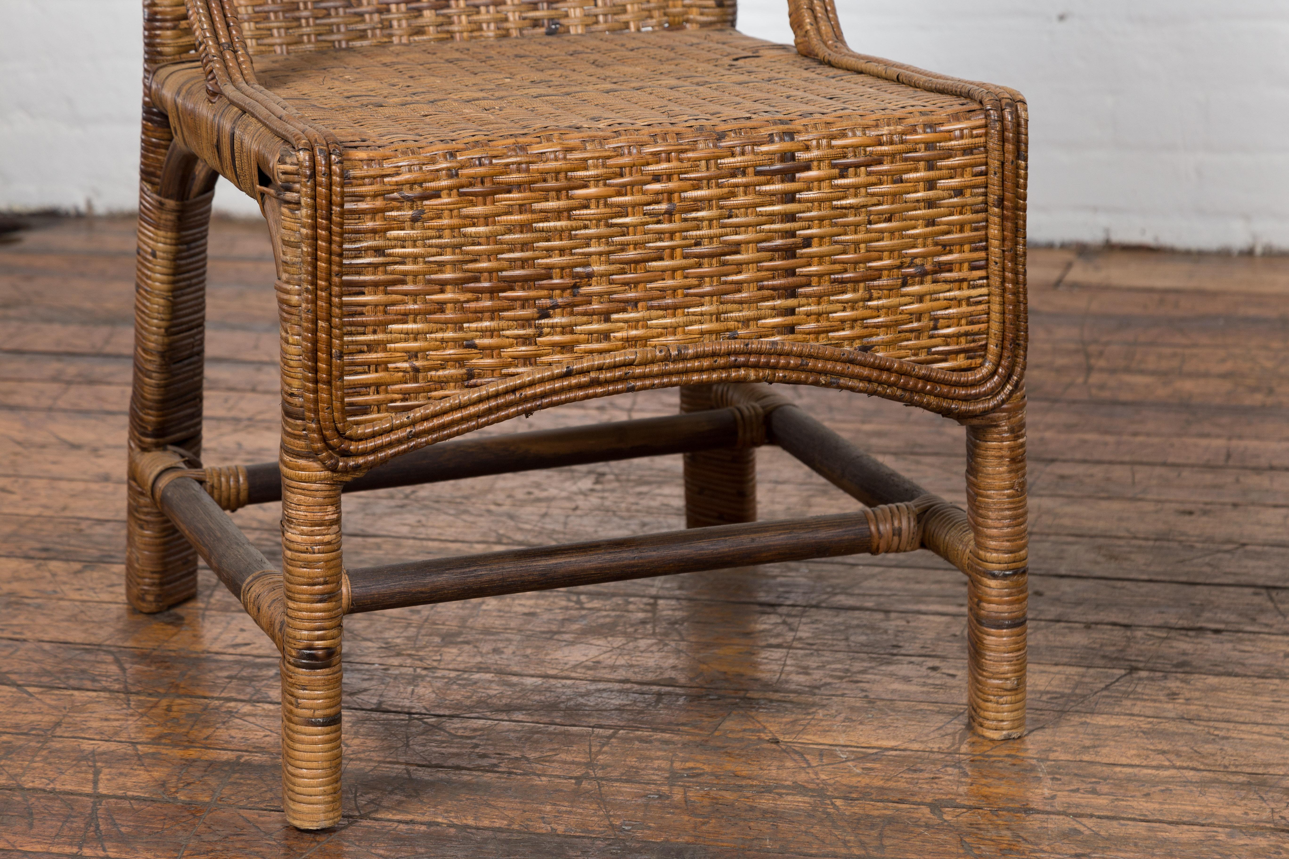 Pair of Burmese Vintage Country Style Woven Rattan and Bamboo Chairs For Sale 4