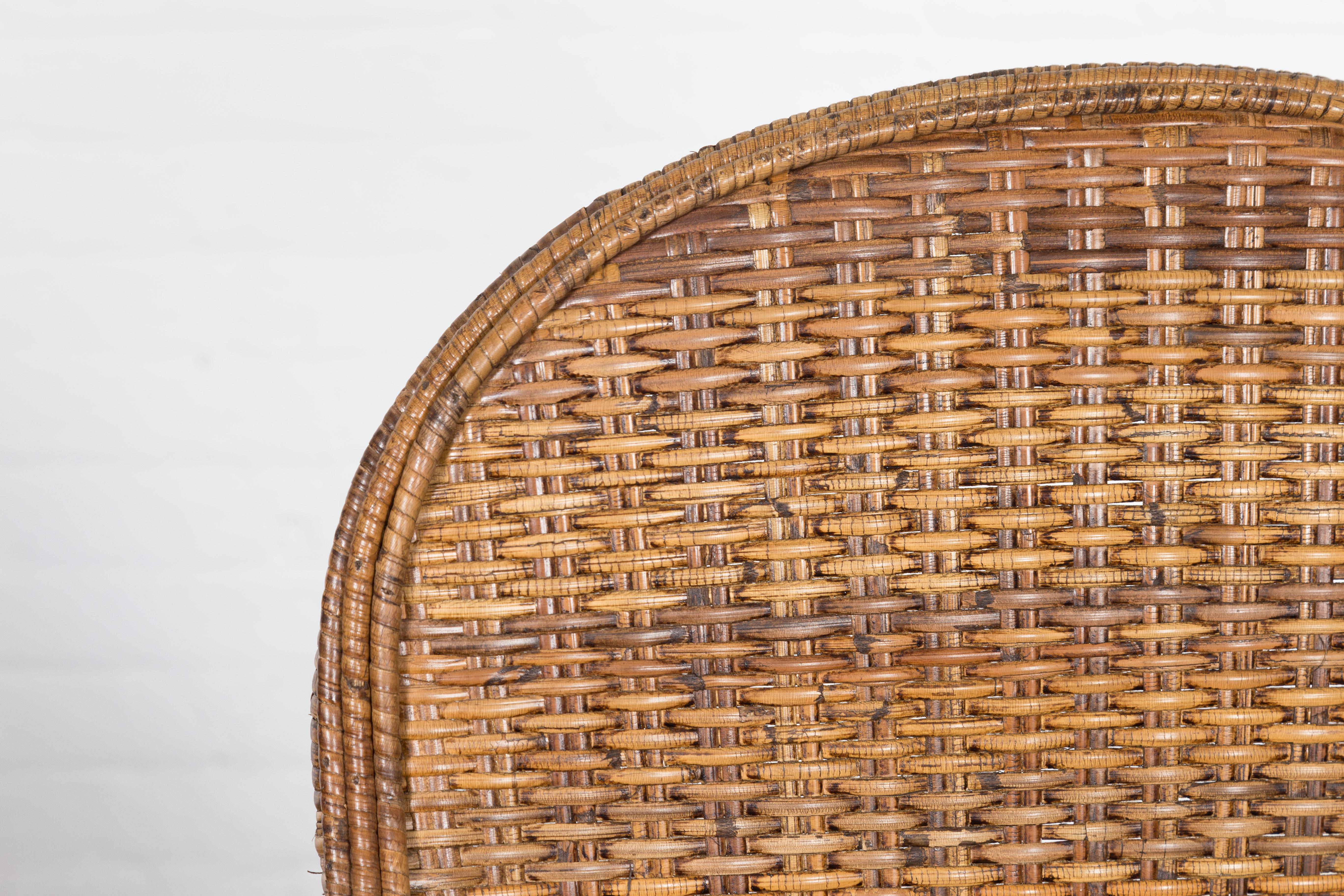 Pair of Burmese Vintage Country Style Woven Rattan and Bamboo Chairs For Sale 4