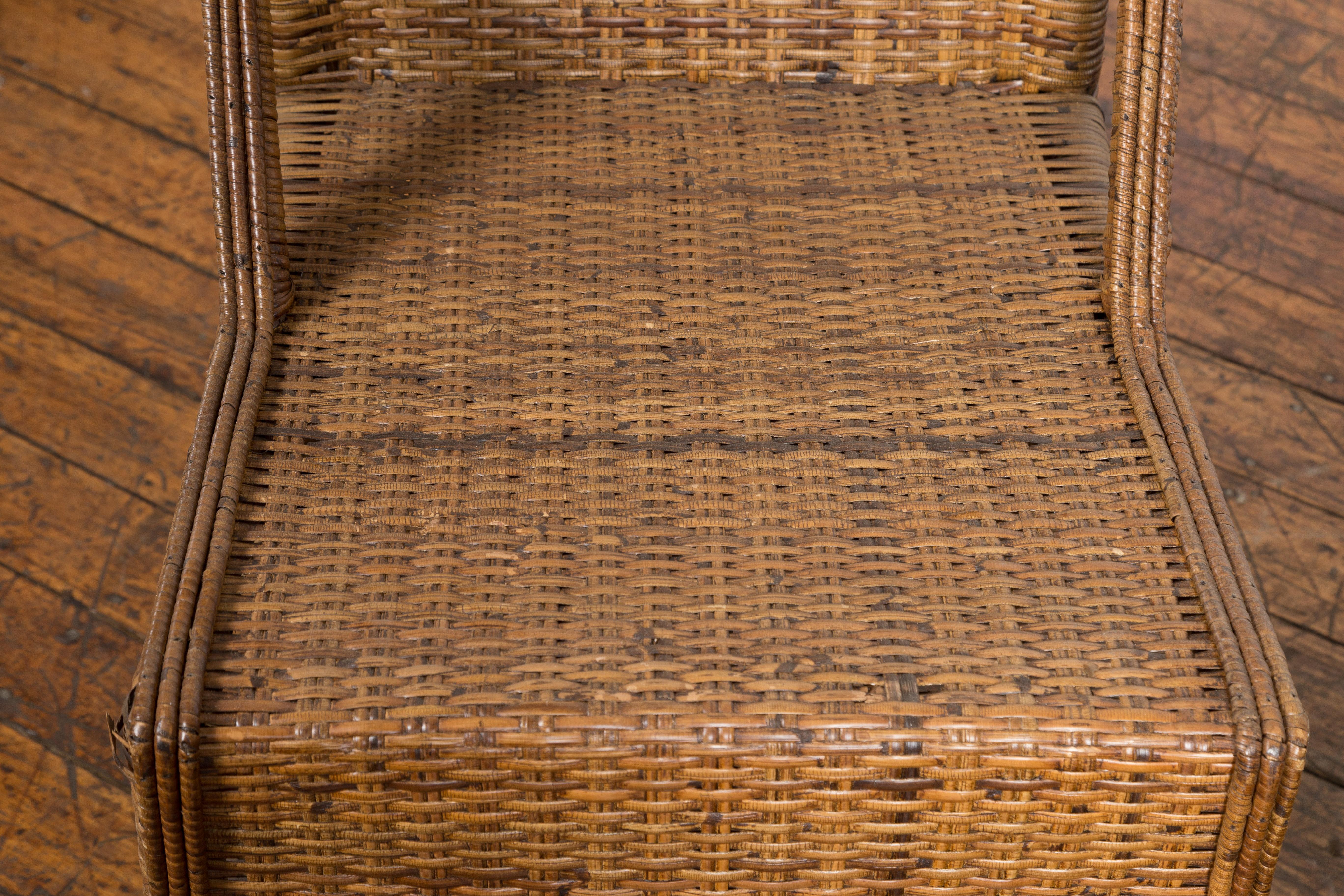 Pair of Burmese Vintage Country Style Woven Rattan and Bamboo Chairs For Sale 6