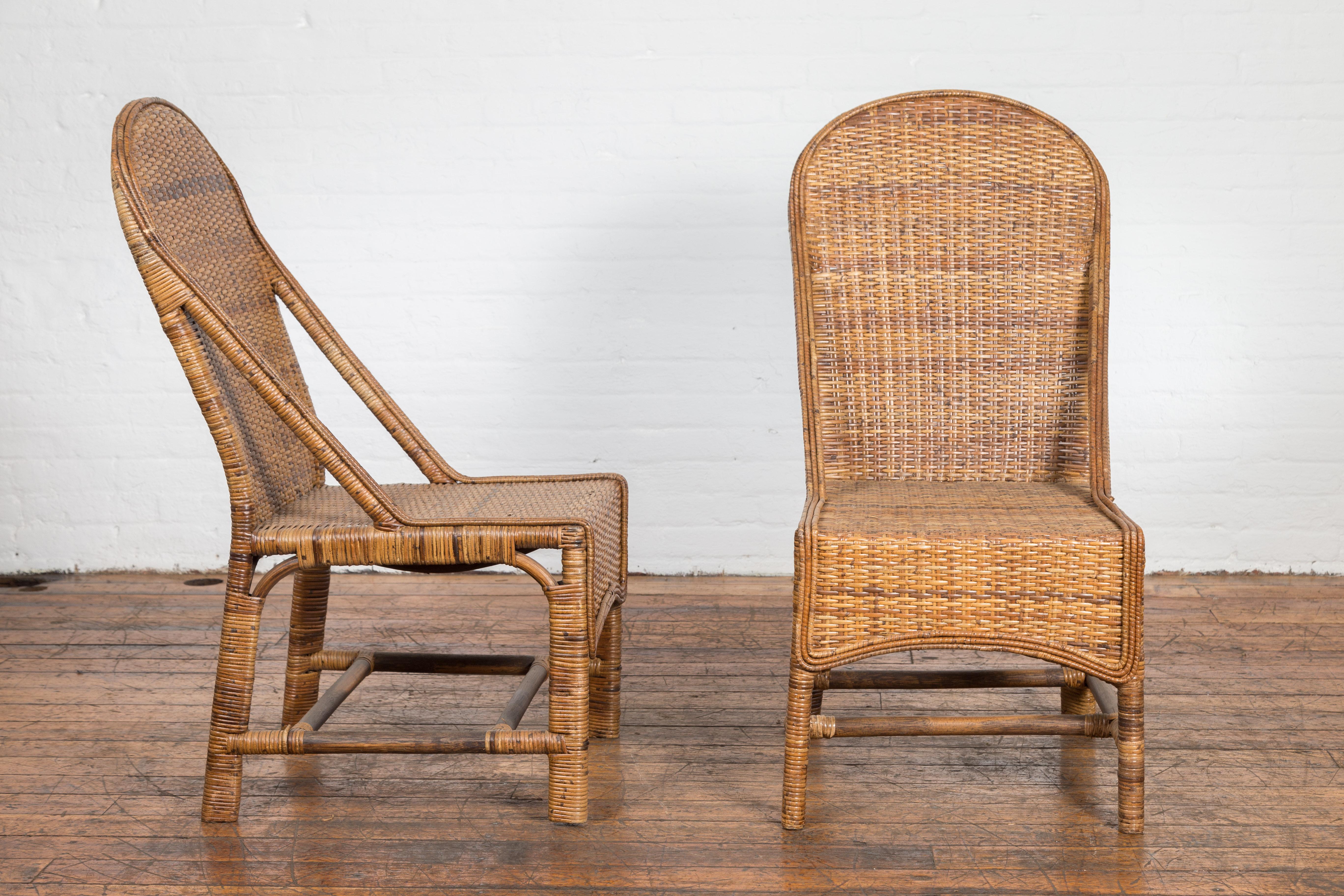 Pair of Burmese Vintage Country Style Woven Rattan and Bamboo Chairs For Sale 7