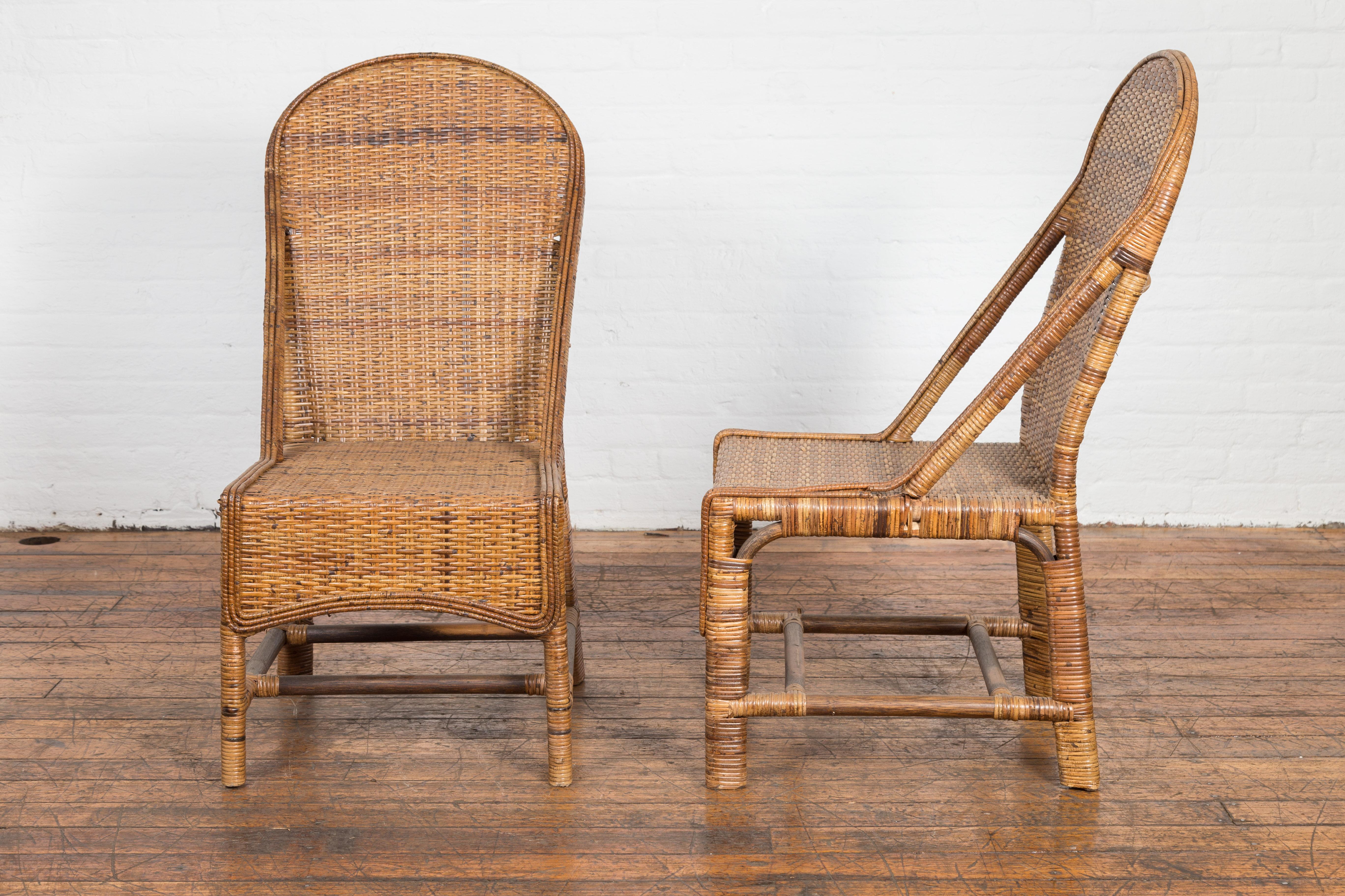 Pair of Burmese Vintage Country Style Woven Rattan and Bamboo Chairs For Sale 10