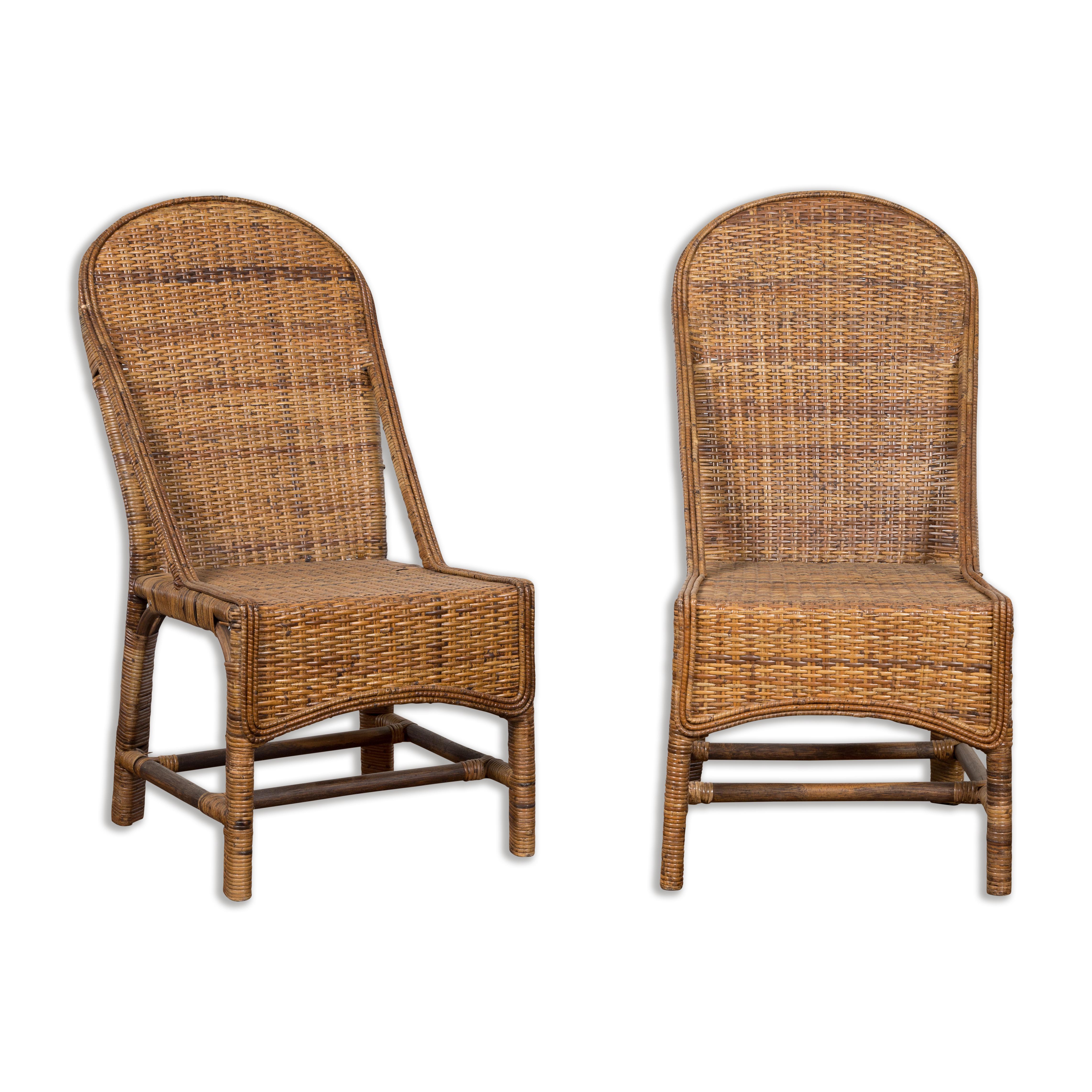 Pair of Burmese Vintage Country Style Woven Rattan and Bamboo Chairs For Sale 12