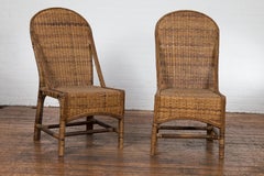 Pair of Vintage Country Style Woven Rattan and Bamboo Chairs