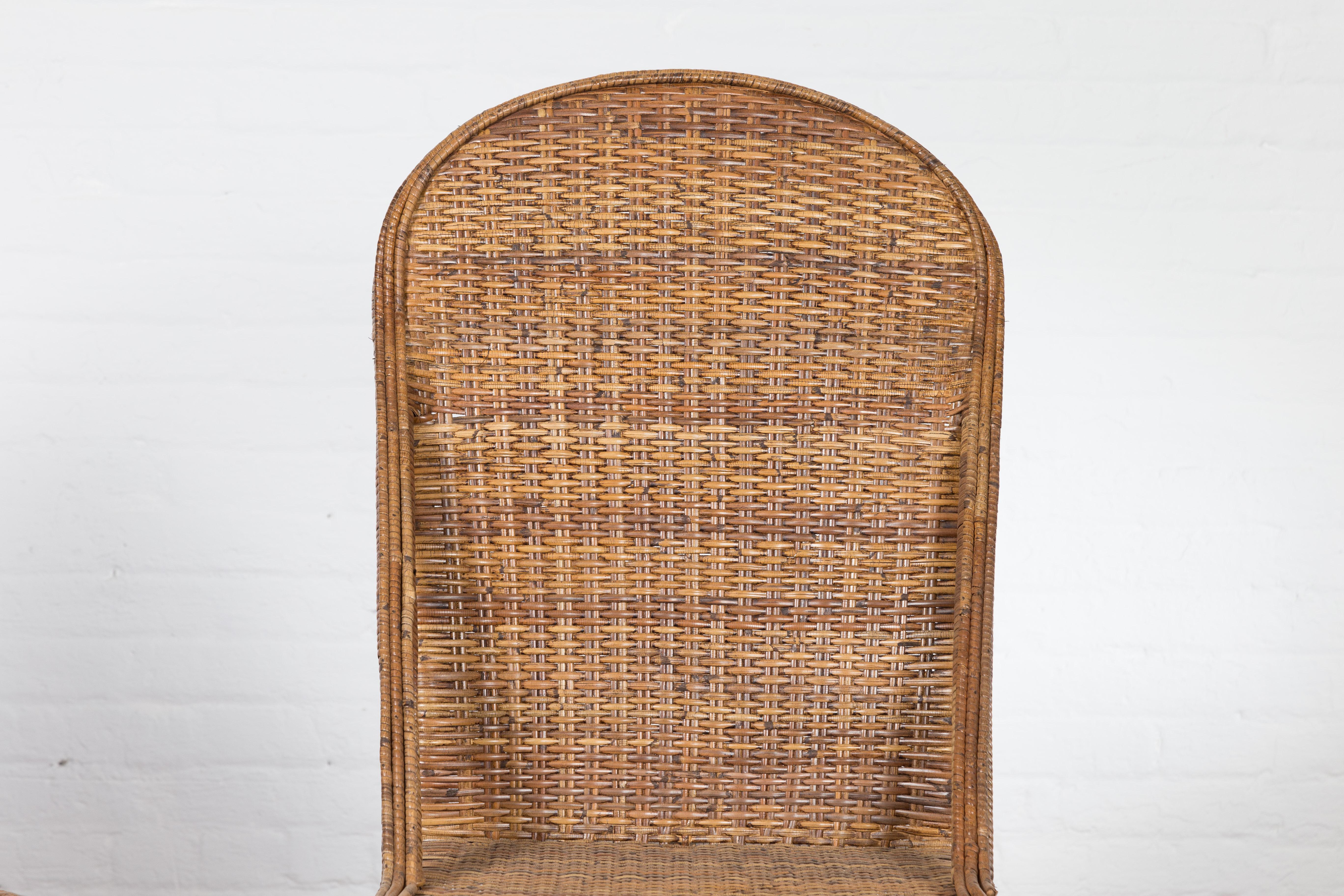 Pair of Burmese Vintage Country Style Woven Rattan and Bamboo Chairs In Good Condition For Sale In Yonkers, NY