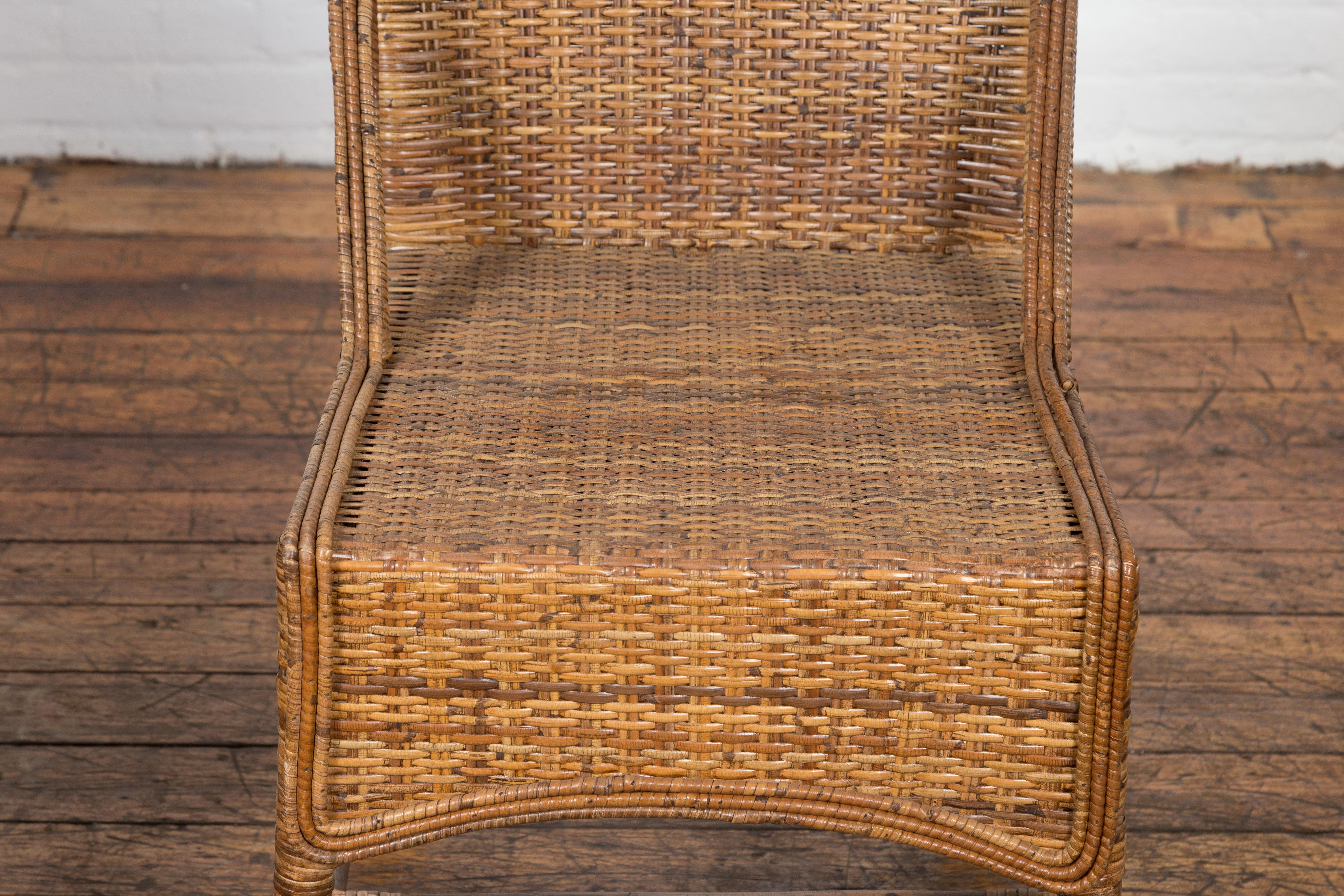 Pair of Burmese Vintage Country Style Woven Rattan and Bamboo Chairs For Sale 1