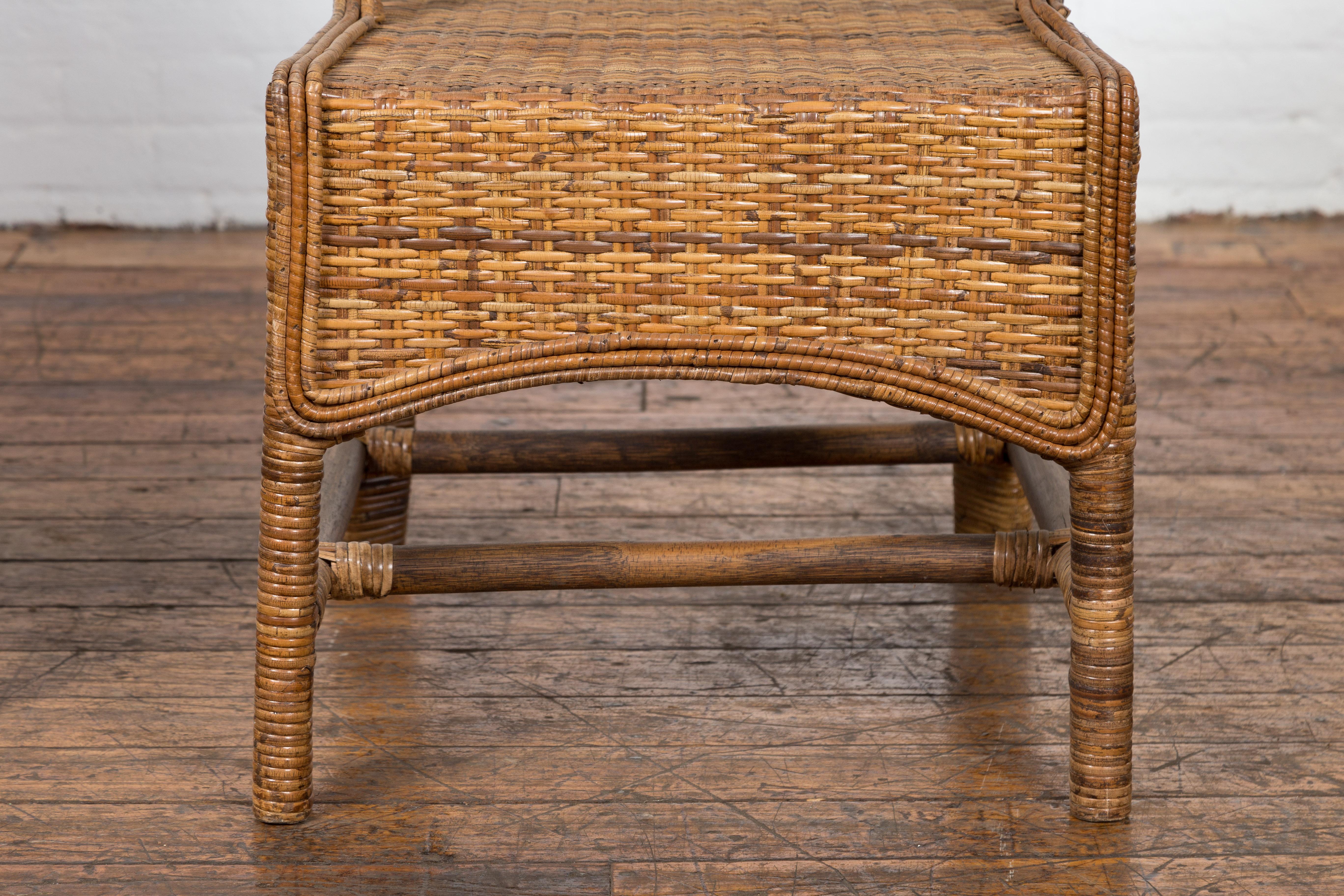 Pair of Burmese Vintage Country Style Woven Rattan and Bamboo Chairs For Sale 2