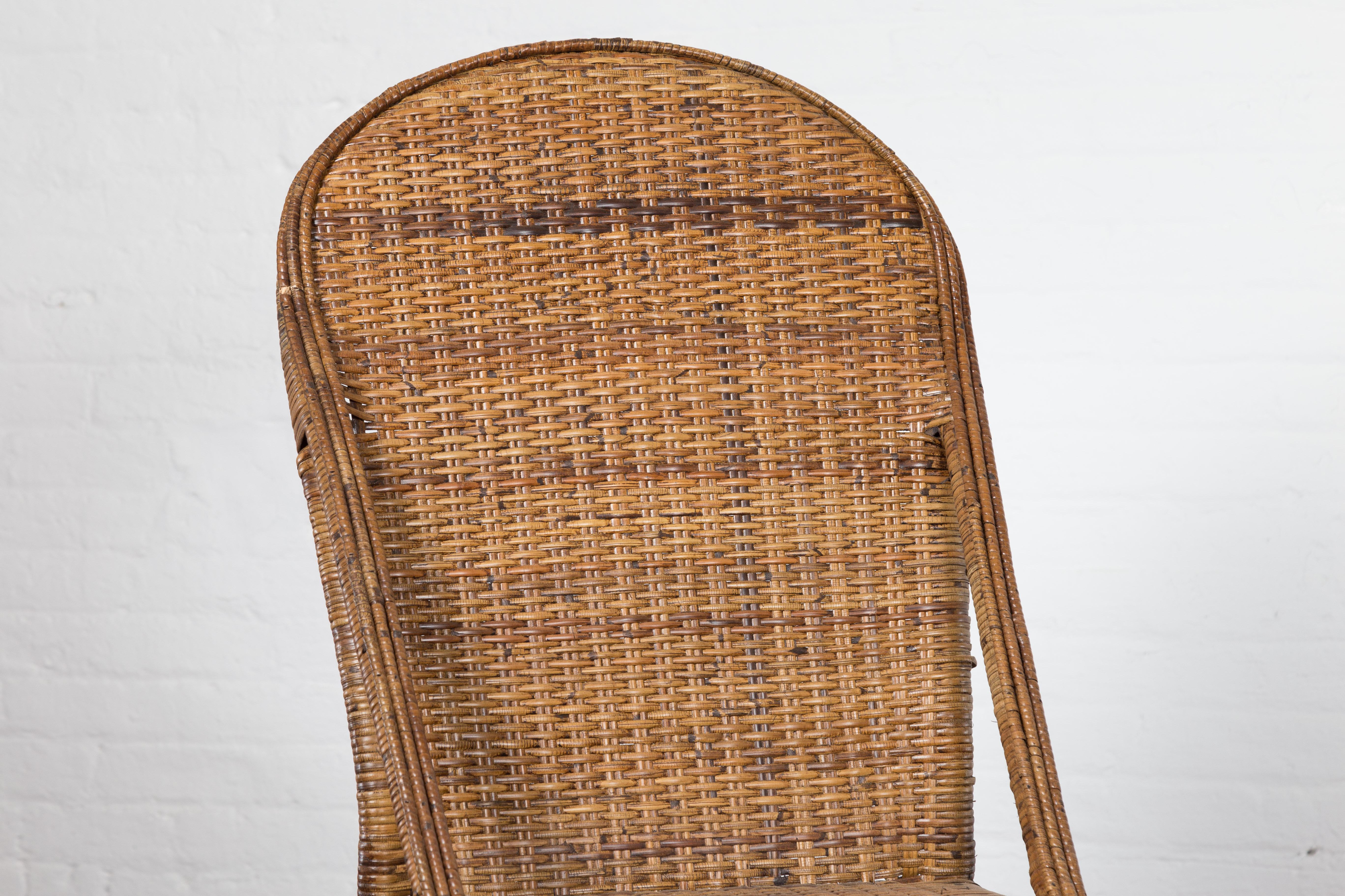 Pair of Burmese Vintage Country Style Woven Rattan and Bamboo Chairs For Sale 2