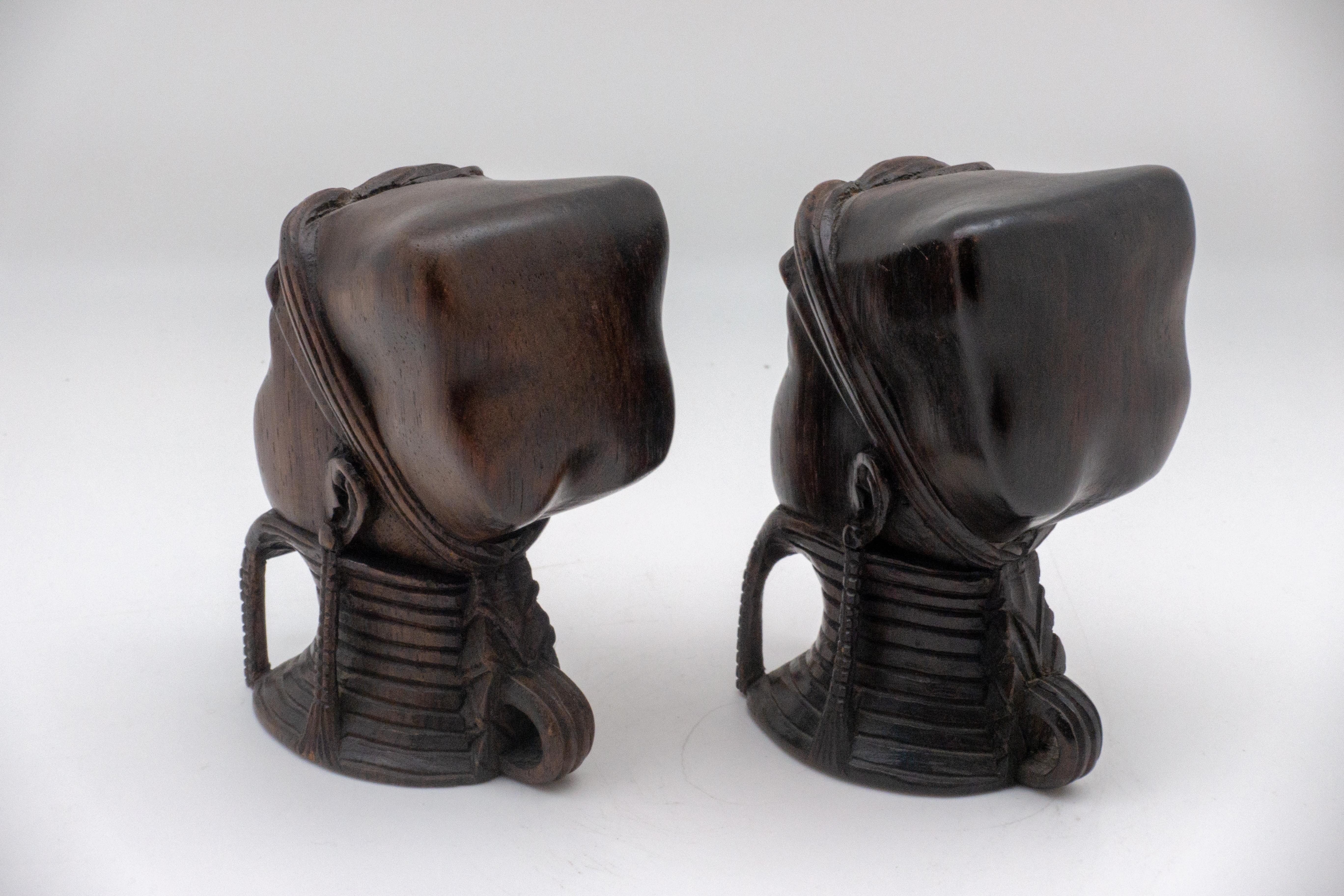 Tribal Pair of Burmese Wooden Bookends or Busts