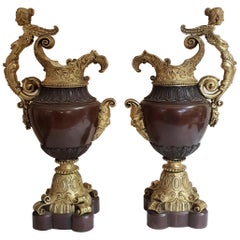 Pair of Burnished and Gilded Bronze Amphorae, circa 1860