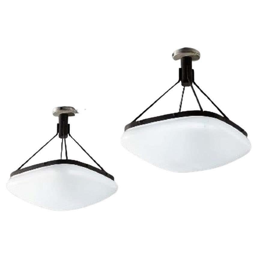 Italiano Coppia di lampadari in ottone brunito del negozio Ottica Randazzo di BBPR, anni '60