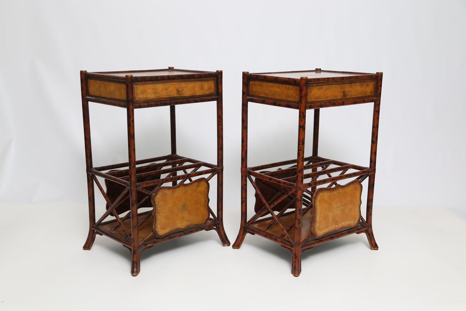 Pair of Burnt Bamboo Side Tables 3