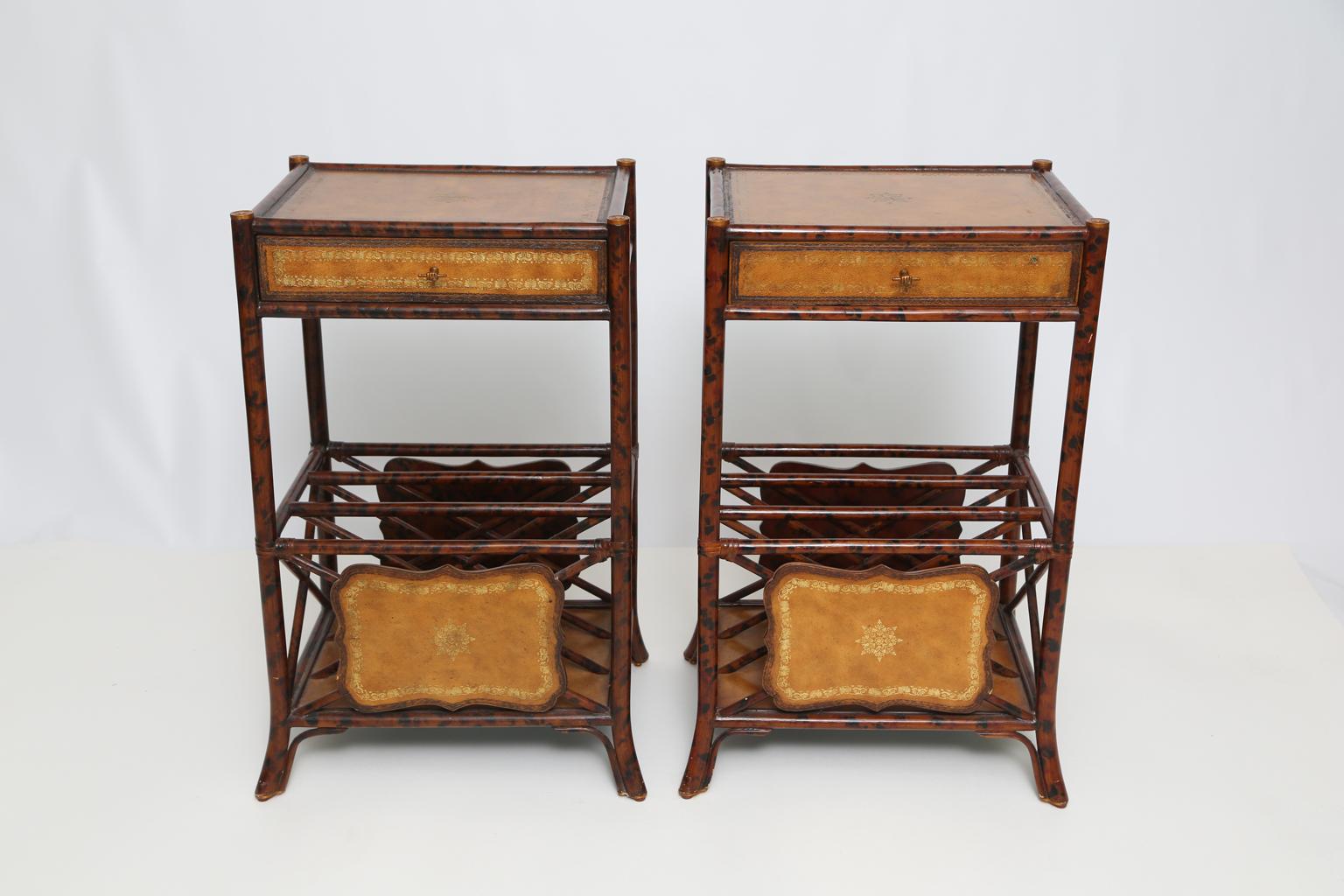 Pair of Burnt Bamboo Side Tables 1