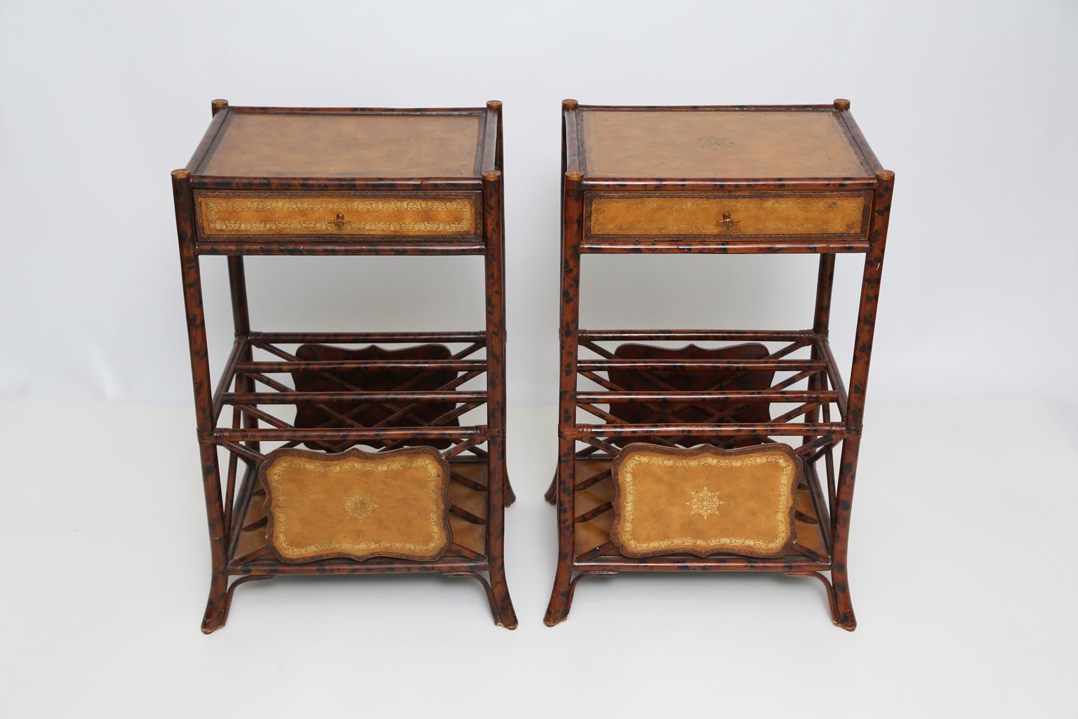 Pair of Burnt Bamboo Side Tables 2