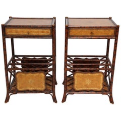 Pair of Burnt Bamboo Side Tables