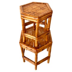 Pair of Burnt Bamboo Stacking Stands, Vintage, Eco-Friendly Design