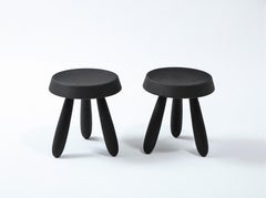 Pair of Burnt Oak Tripod Stools by Douglas Mont for Facto Atelier Paris