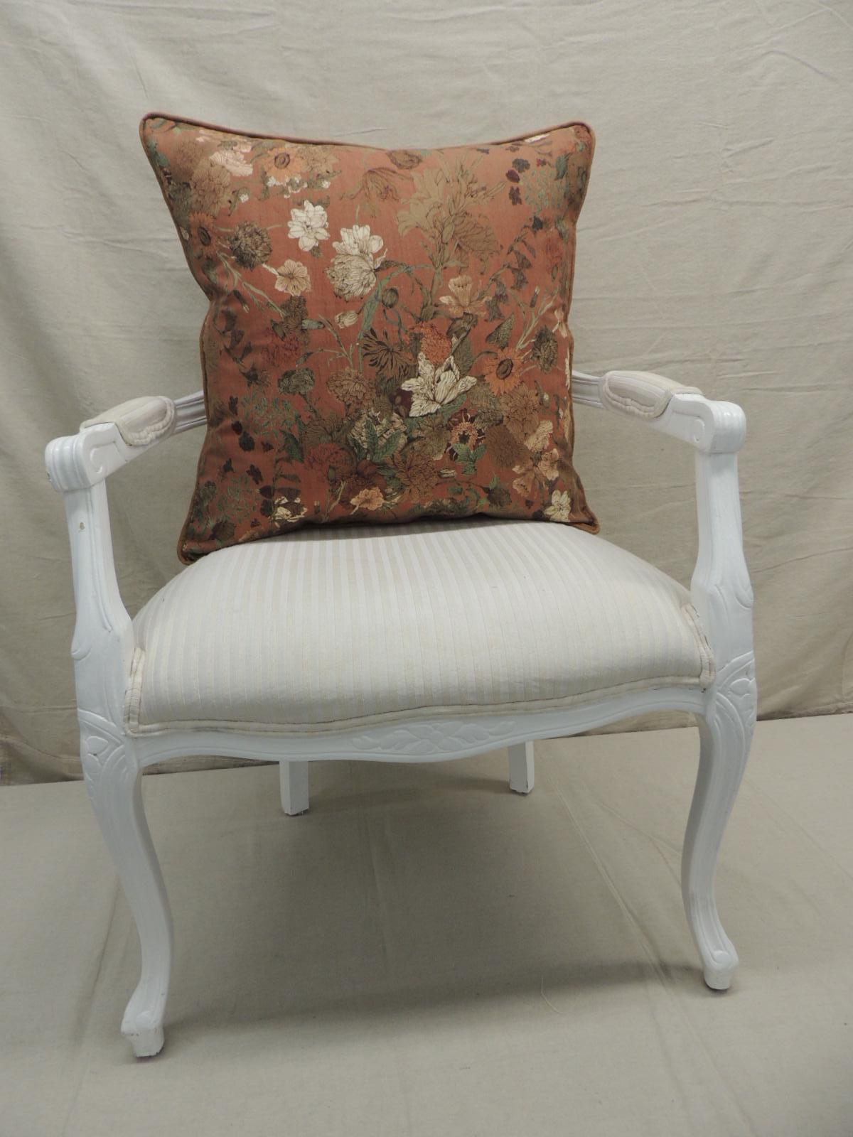 Cotton Pair of Burnt Orange Floral Square Modern Decorative Pillows