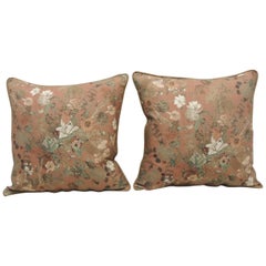 Pair of Burnt Orange Floral Square Modern Decorative Pillows