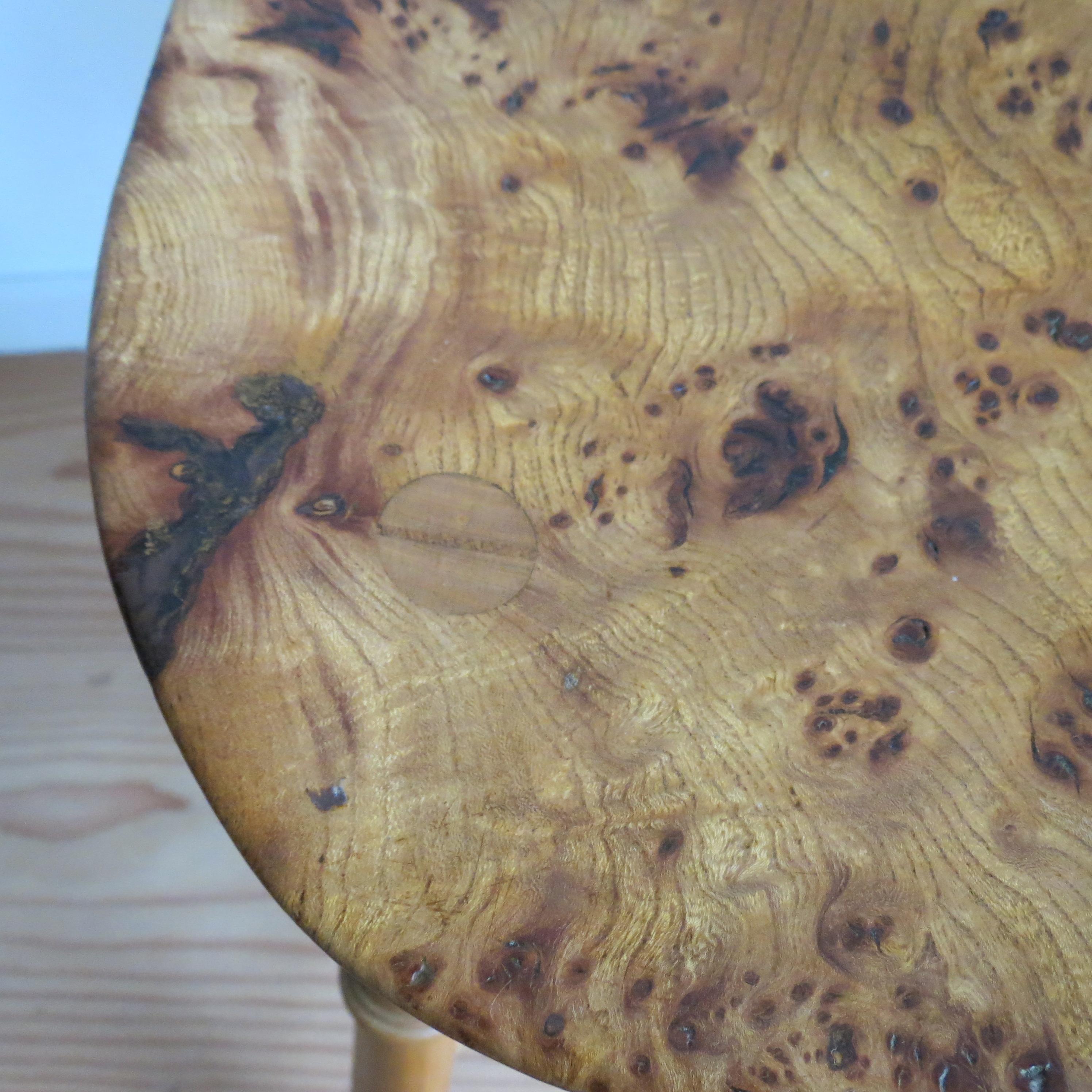 Pair of Burr Ash Three Legged Stools Bespoke Made by Stewart Linford 6