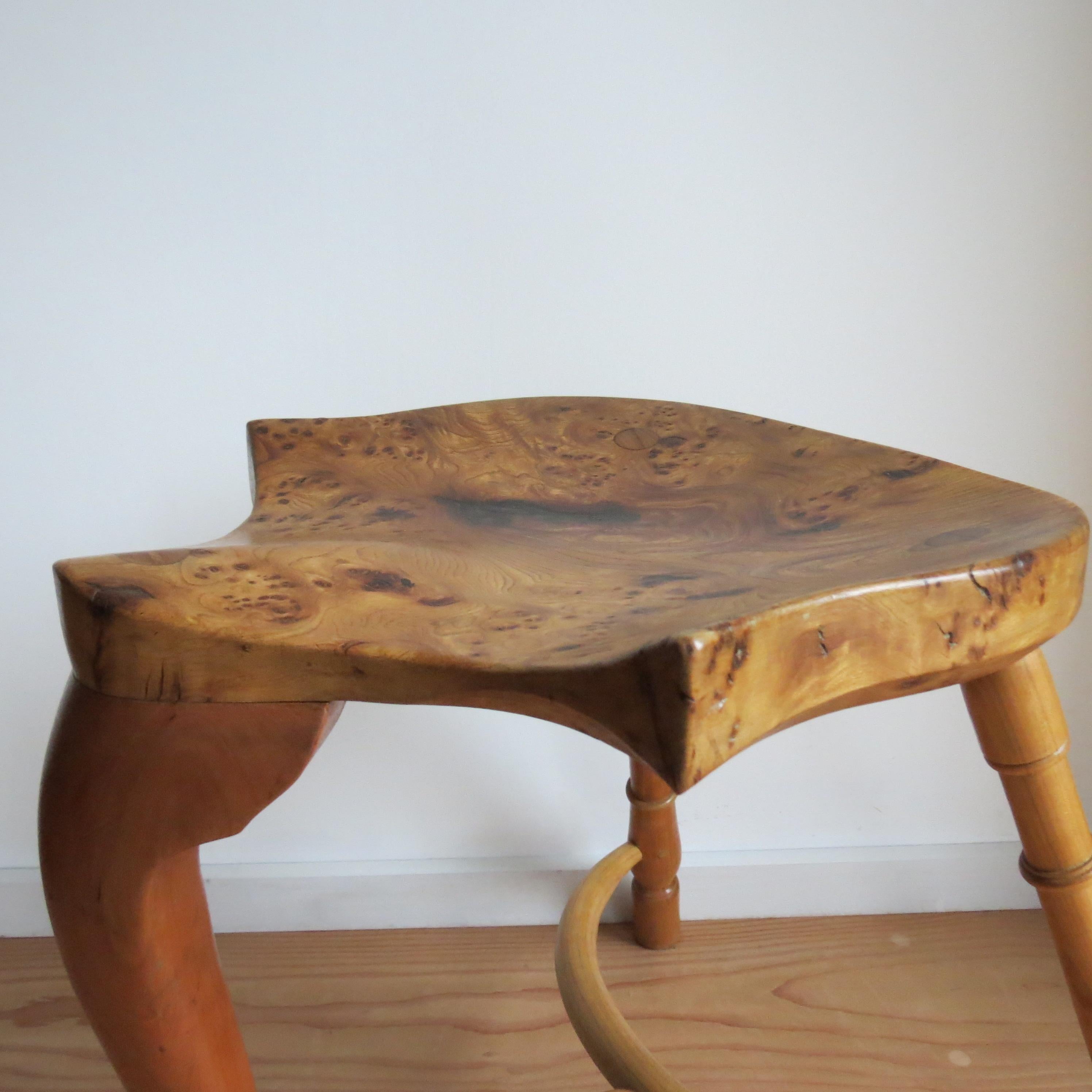 Pair of Burr Ash Three Legged Stools Bespoke Made by Stewart Linford 7