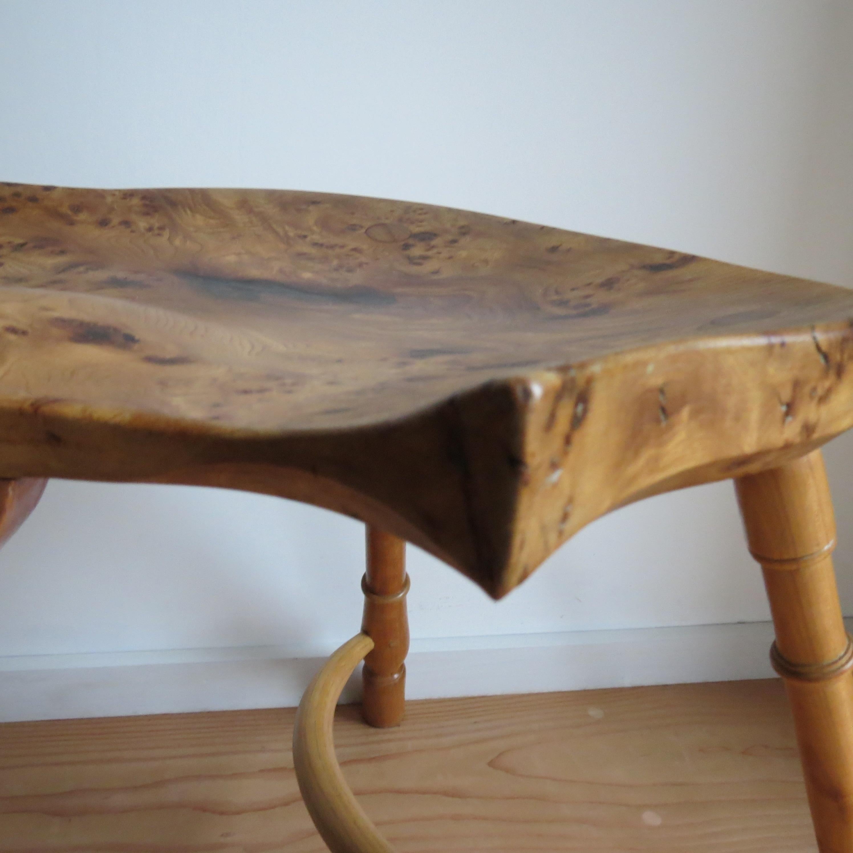 Pair of Burr Ash Three Legged Stools Bespoke Made by Stewart Linford 8