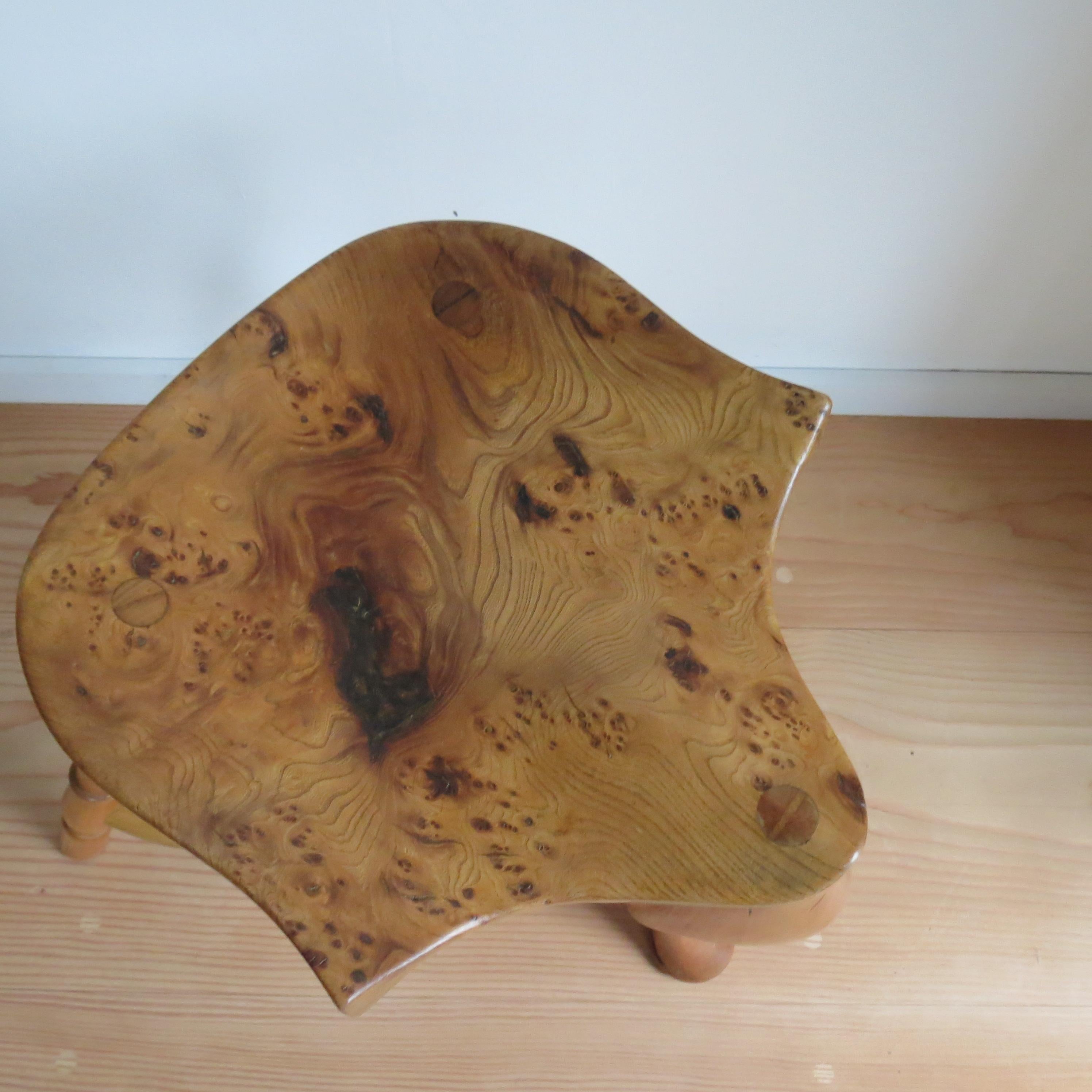 Pair of Burr Ash Three Legged Stools Bespoke Made by Stewart Linford 11