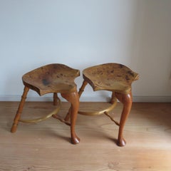 Pair of Burr Ash Three Legged Stools Bespoke Made by Stewart Linford