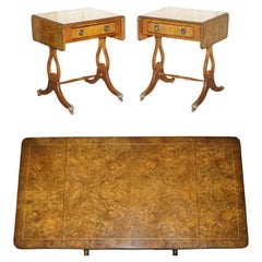 Vintage Pair of Burr & Burl Walnut Extending Side End Lamp Tables with Lion Paw Castors