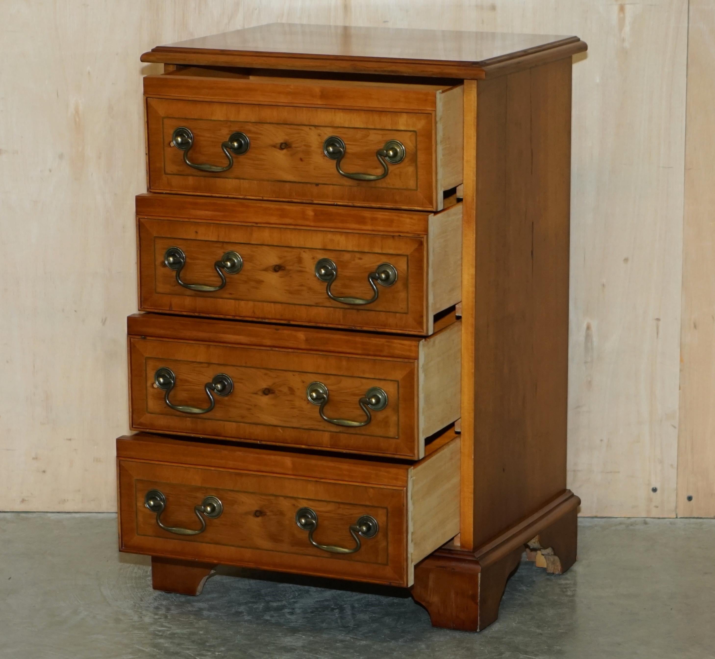 Pair of Burr & Burl Yew Wood Nightstand Bedside Table Sized Chest of Drawers For Sale 9